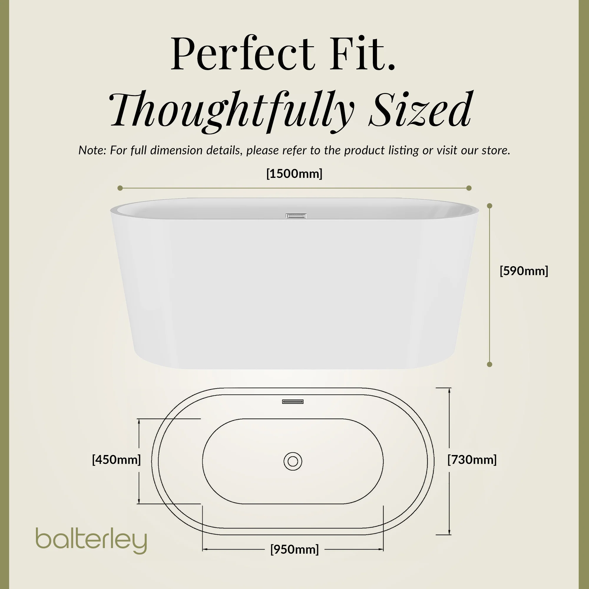 Freestanding Oval Bath by Balterley - Stunning Contemporary Bath available in a range of Sizes - Image 30