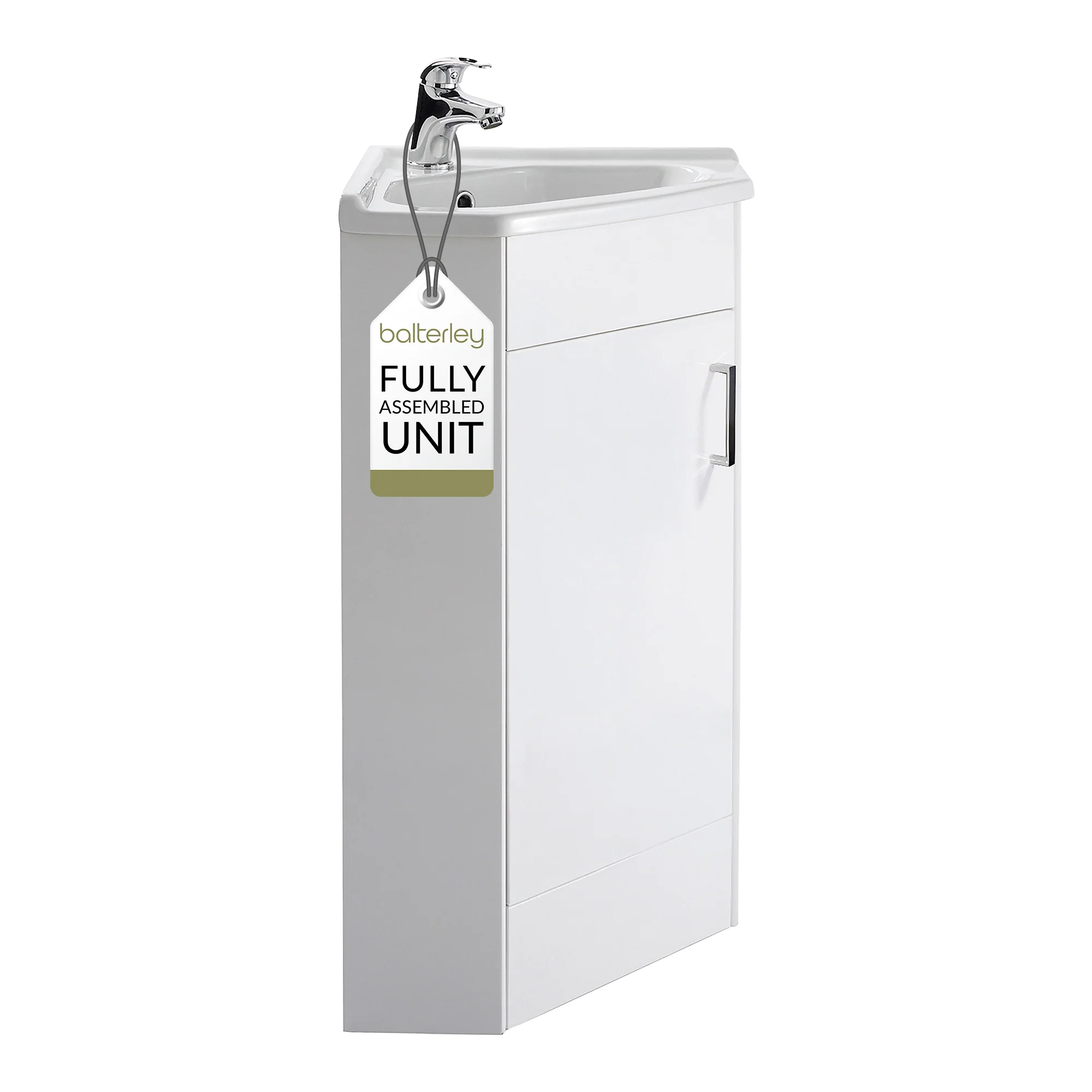 Gloss White Corner Bathroom Cloakroom Vanity Basin Unit - 1 or 2 Door Option - Image 3