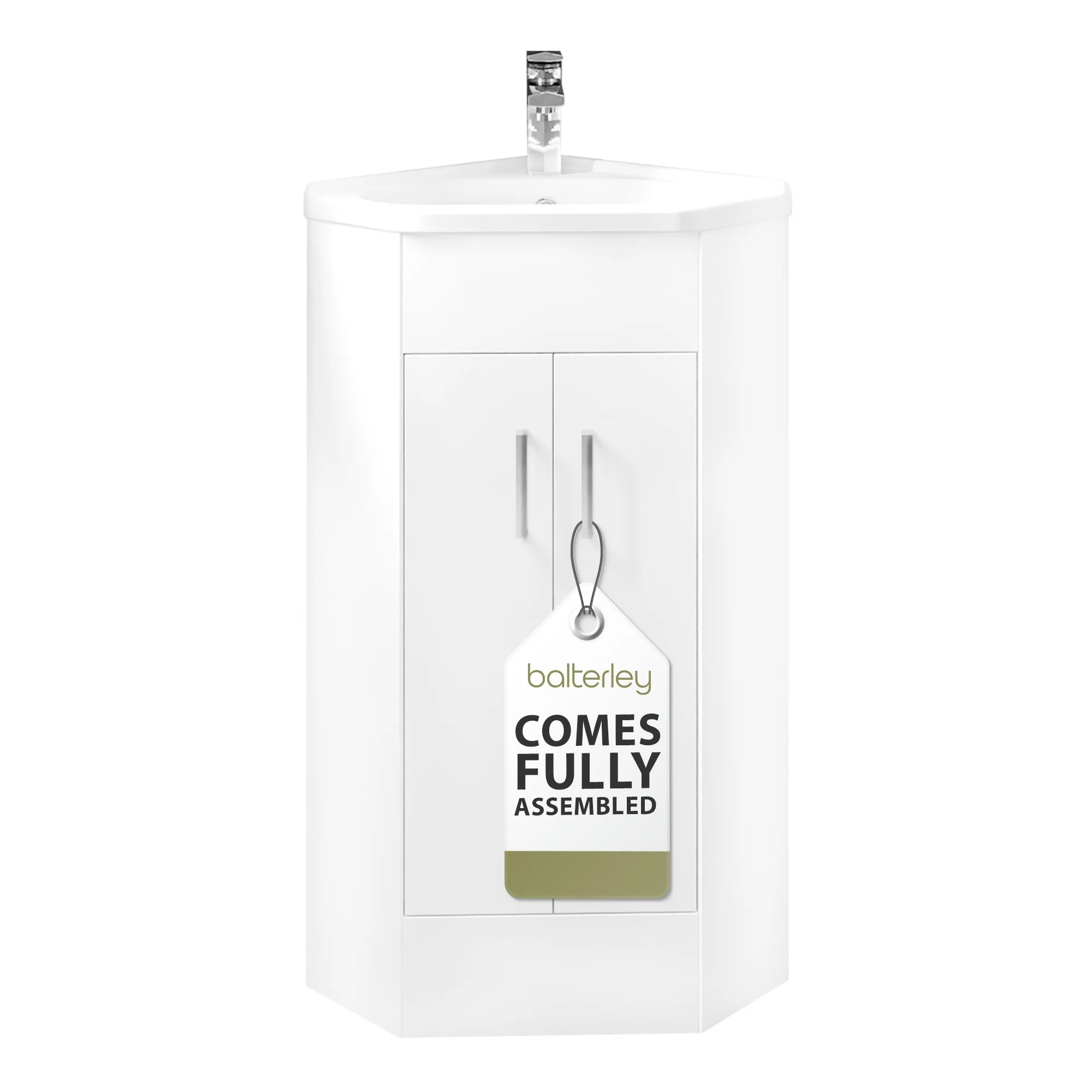 Gloss White Corner Bathroom Cloakroom Vanity Basin Unit - 1 or 2 Door Option - Image 4