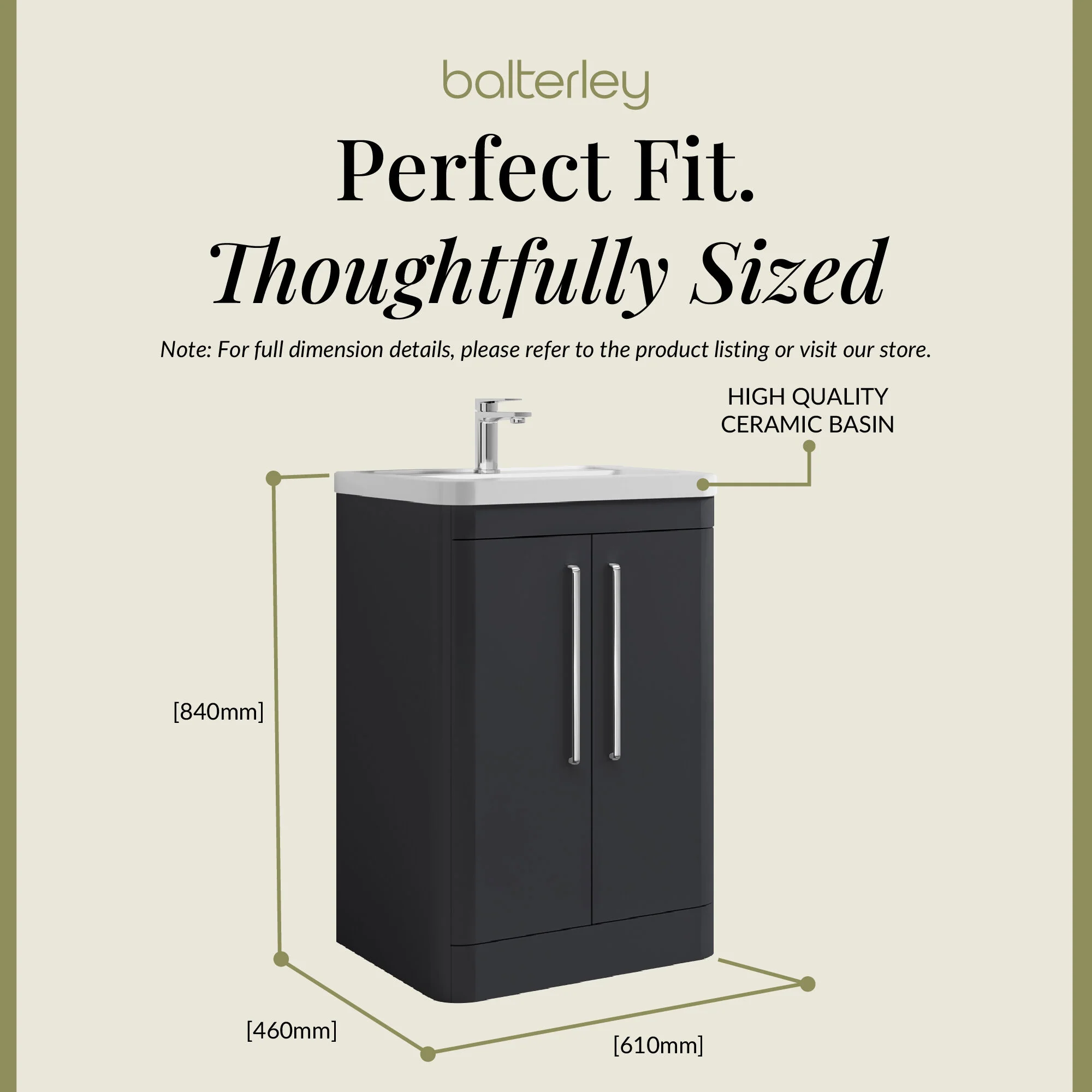 Aldershawe Modern Bathroom Floor Standing 2 Soft Close Door Vanity Basin Unit - Choice of Basin, Colour and Size - Image 28