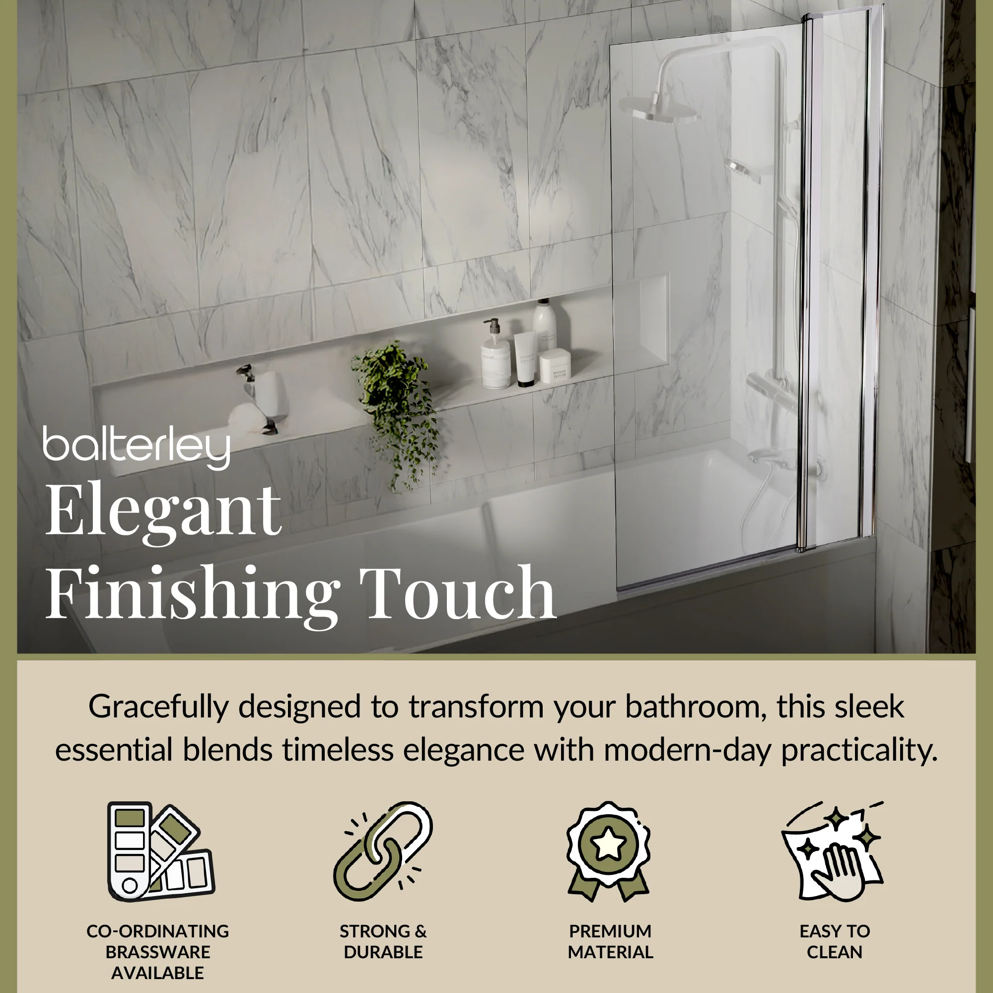 Modern Square Bath Shower Screen - Choice of Style and Finish - Image 15