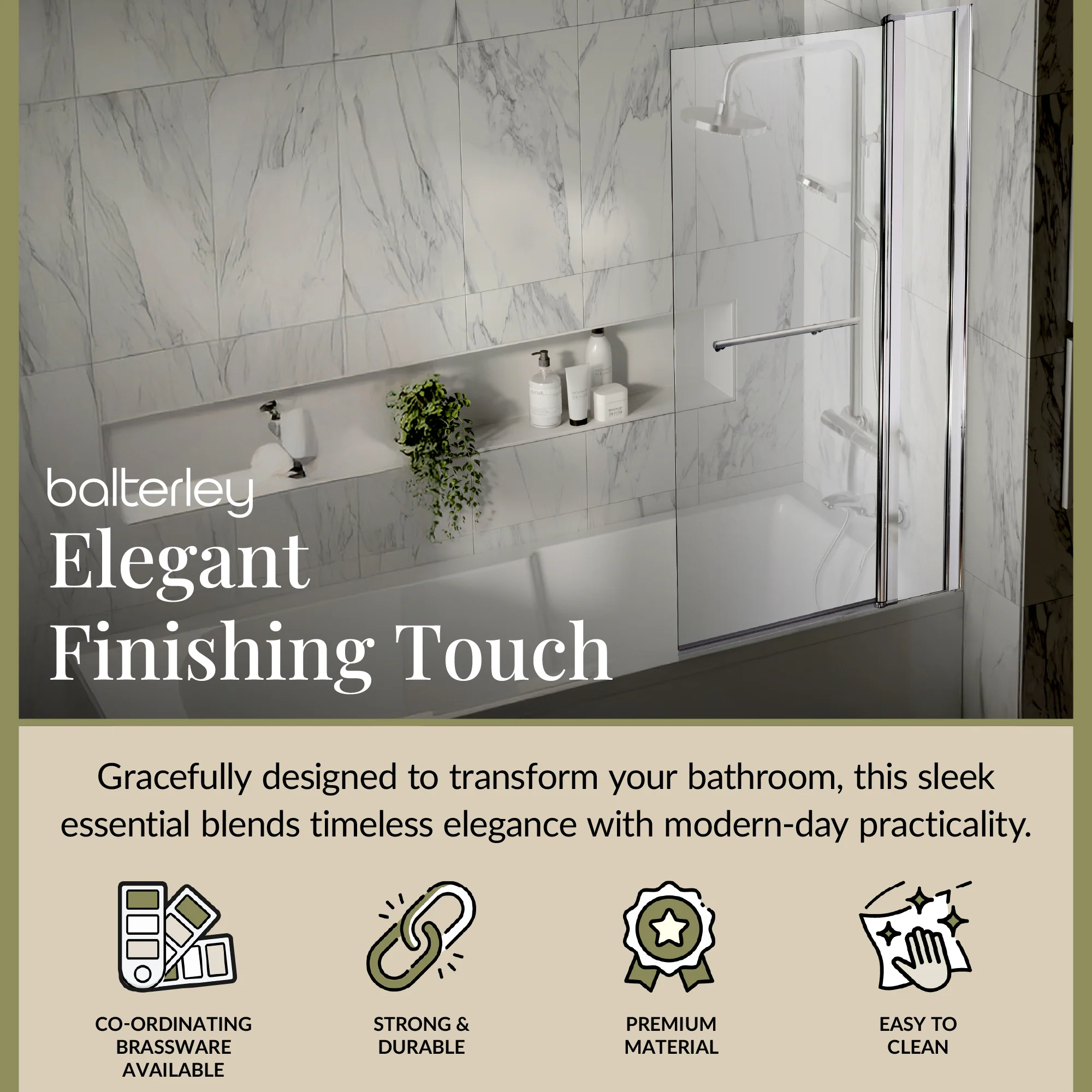 Modern Square Bath Shower Screen - Choice of Style and Finish - Image 37