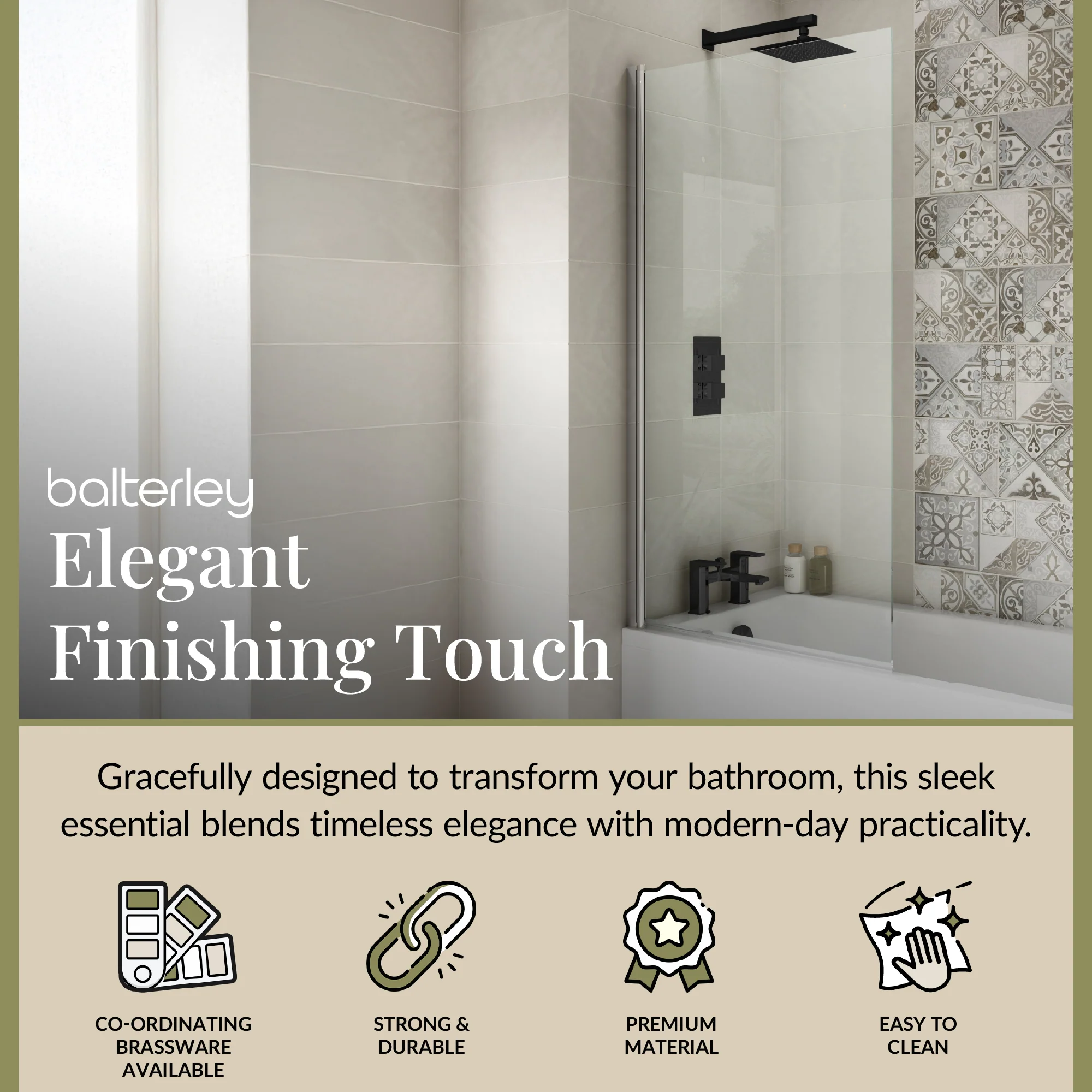 Modern Square Bath Shower Screen - Choice of Style and Finish - Image 7