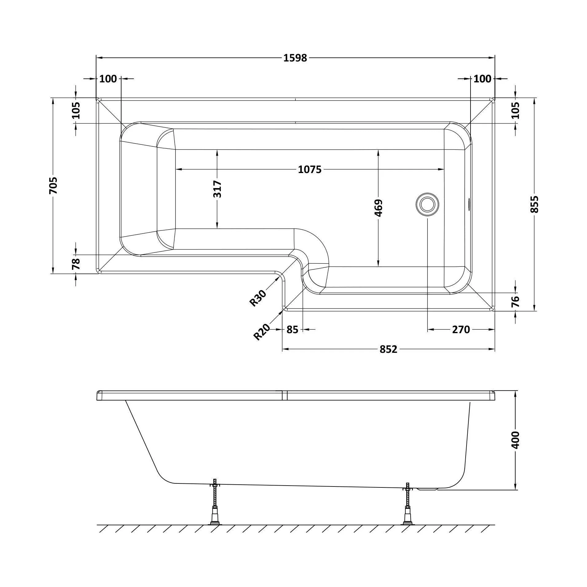 Modern Square Shower Bath - Choose Size and Left or Right Orientation - Image 6