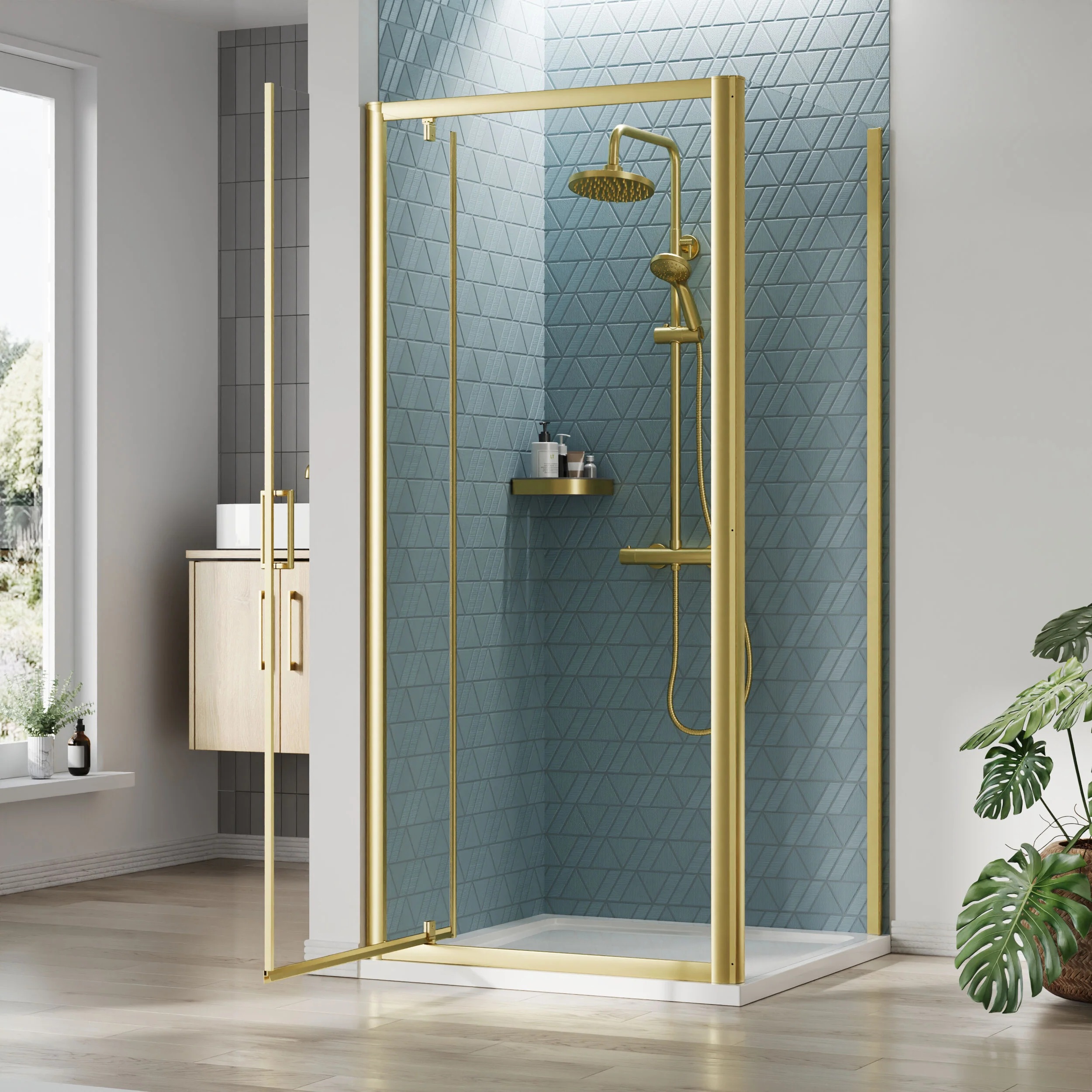 Pivot Shower Door, Side Panel and Shower Tray - Choice of Size and Finish - Image 52