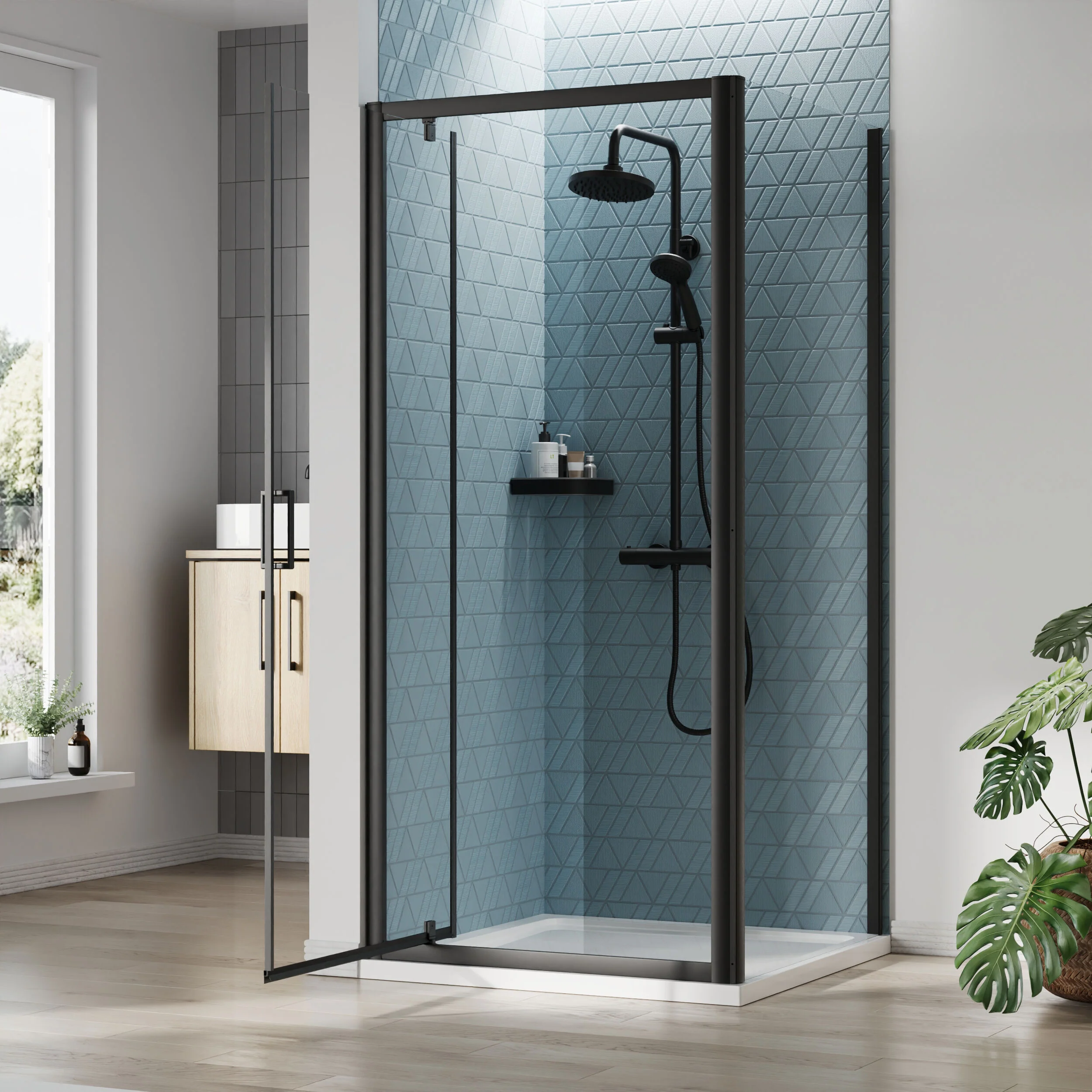 Pivot Shower Door, Side Panel and Shower Tray - Choice of Size and Finish - Image 55