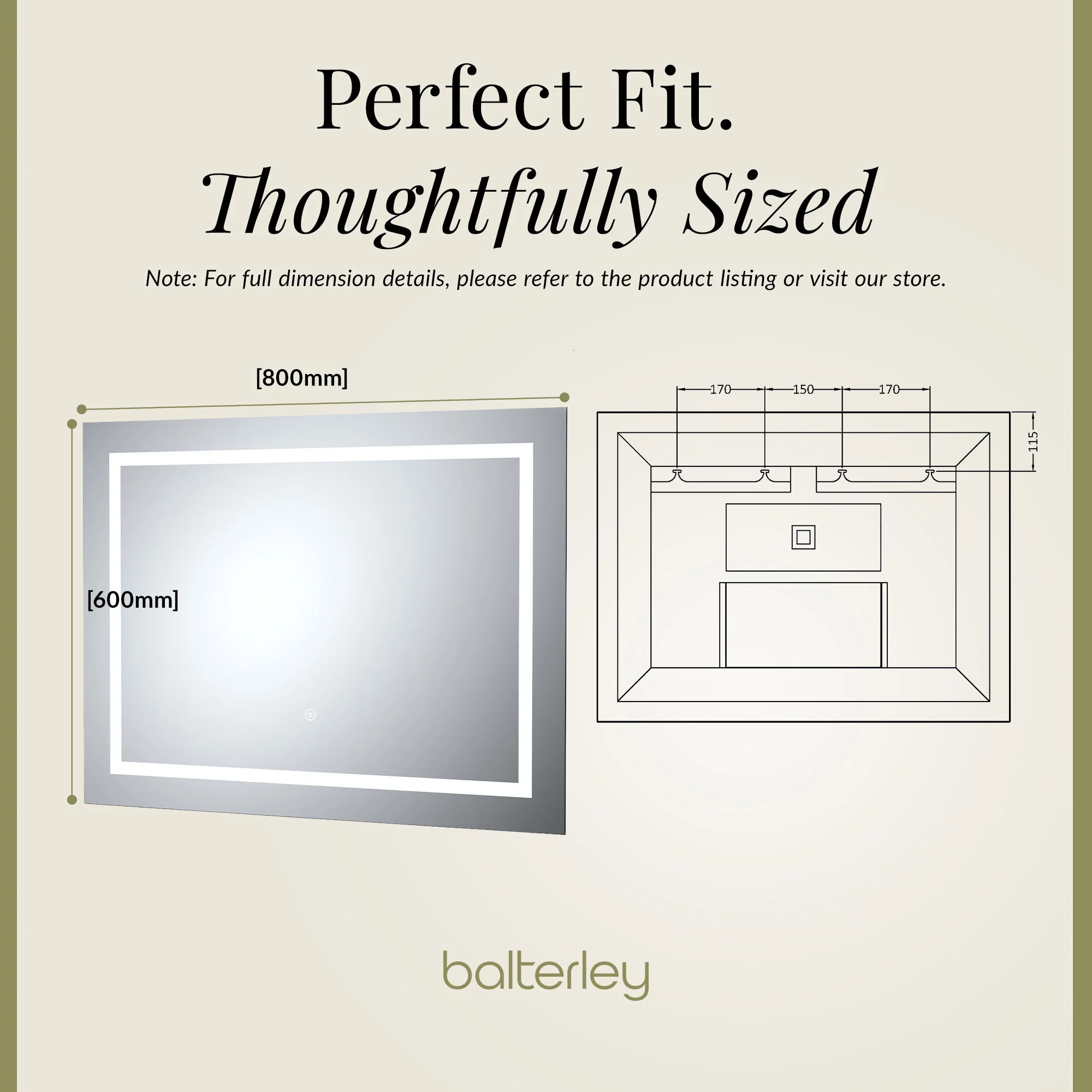 Rectangular Landscape LED Illuminated Touch Sensor Mirror with Demister, 800mm x 500mm - Image 4