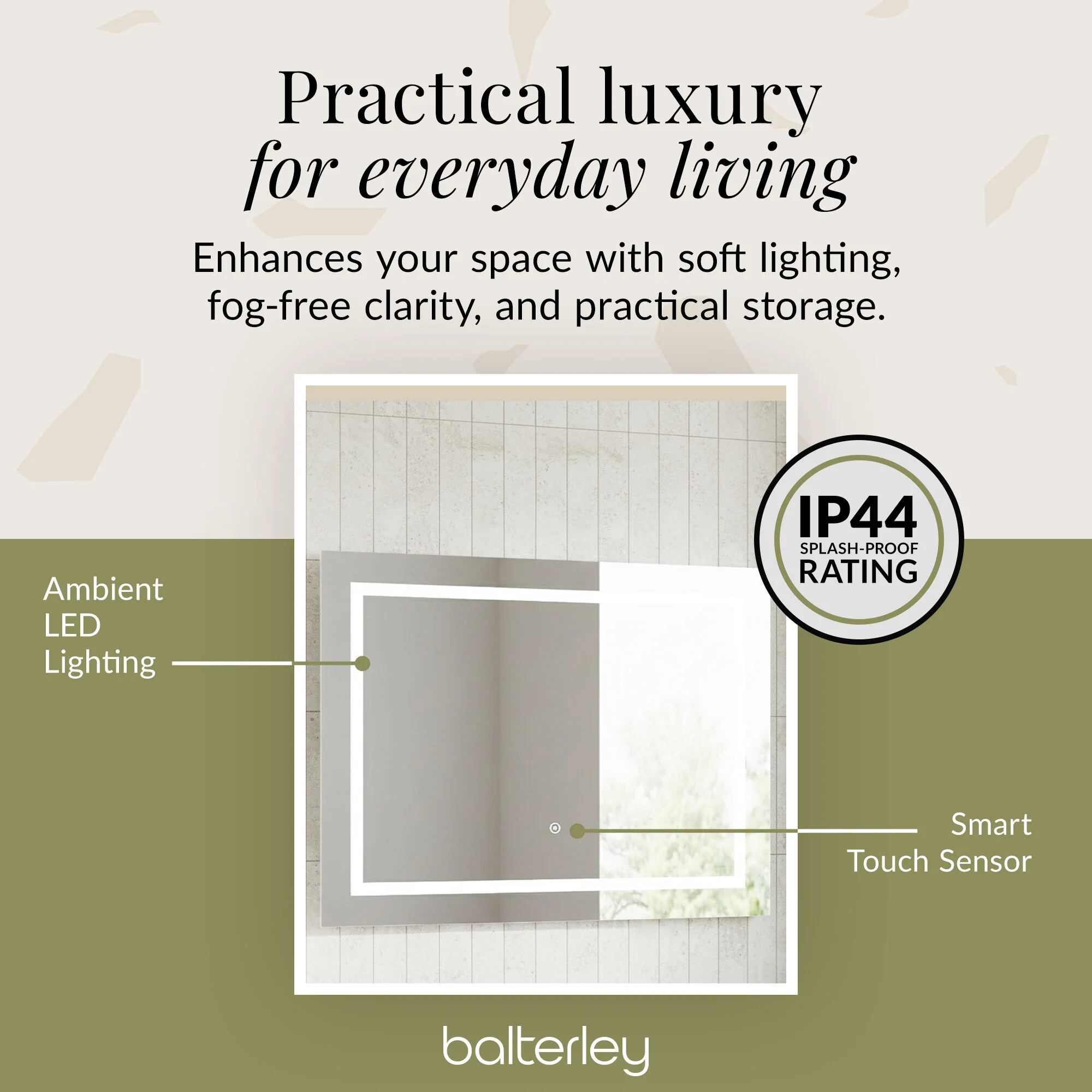Rectangular Landscape LED Illuminated Touch Sensor Mirror with Demister, 800mm x 500mm - Image 6