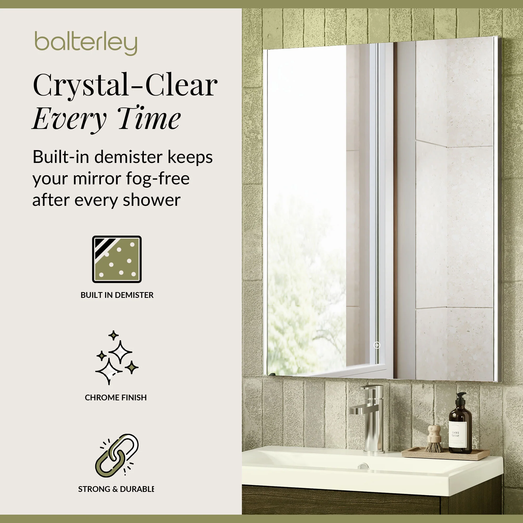 Rectangular LED Ambient Illuminated Touch Sensor Mirror with Demister, 800mm x 600mm - Image 4