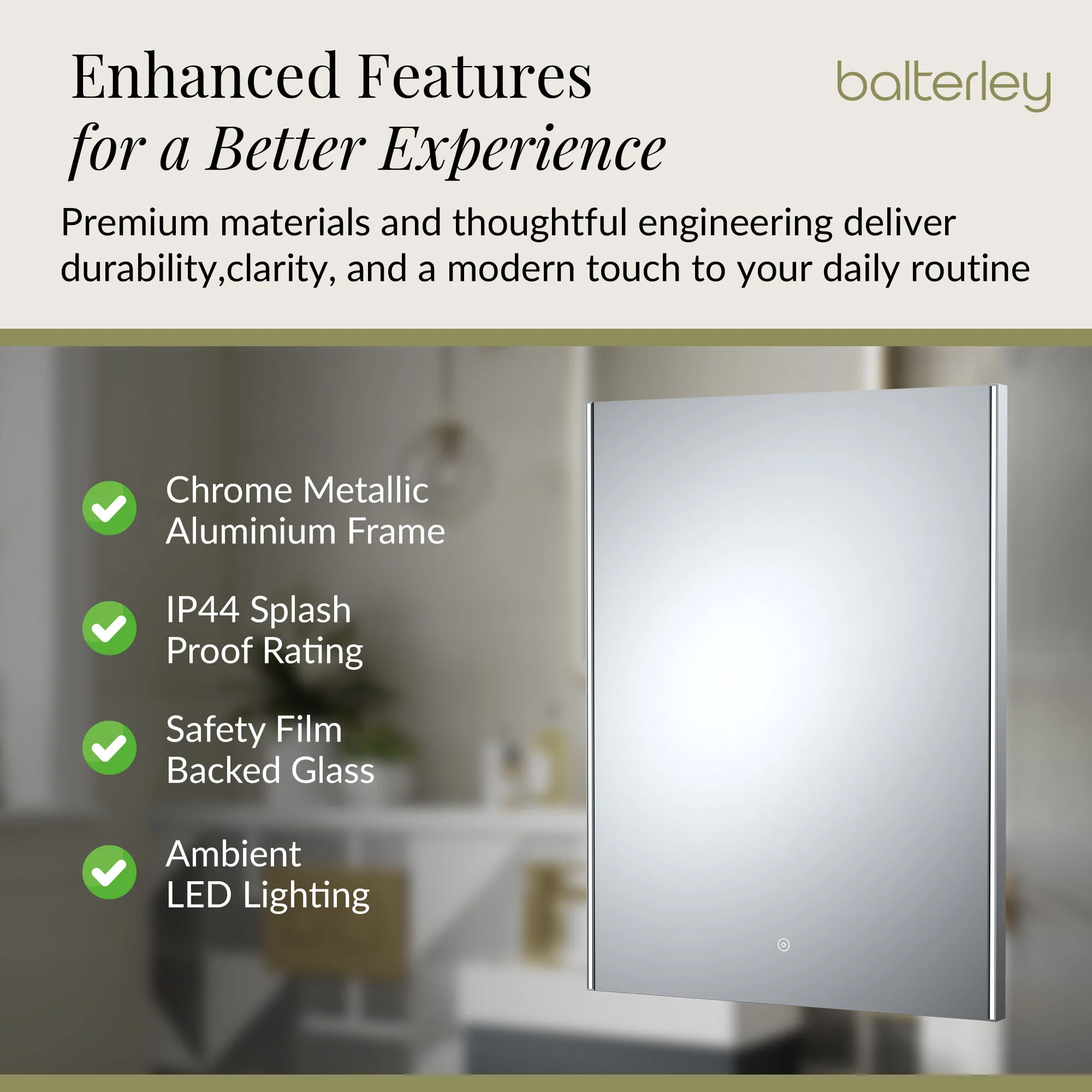 Rectangular LED Ambient Illuminated Touch Sensor Mirror with Demister, 800mm x 600mm - Image 5