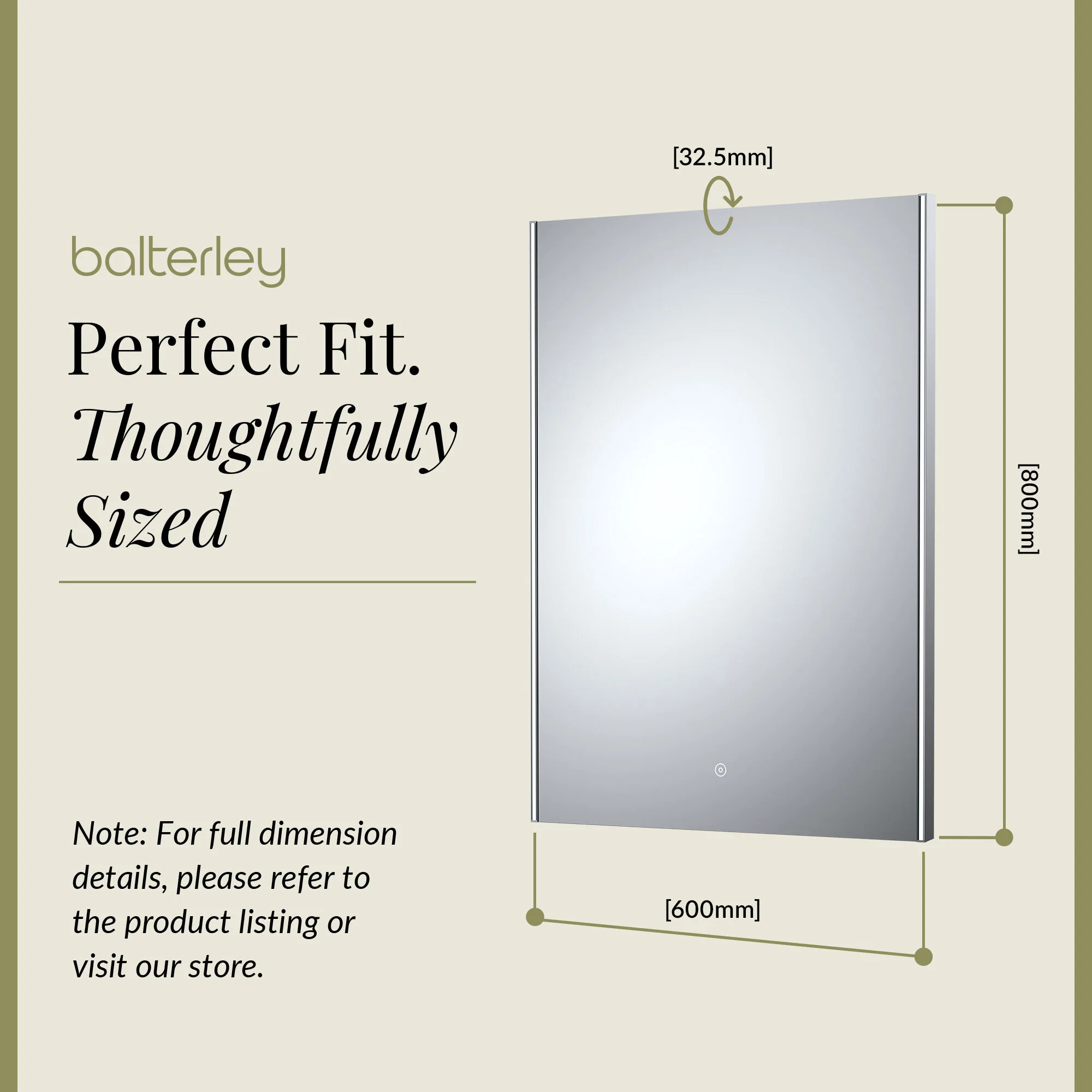Rectangular LED Ambient Illuminated Touch Sensor Mirror with Demister, 800mm x 600mm - Image 8