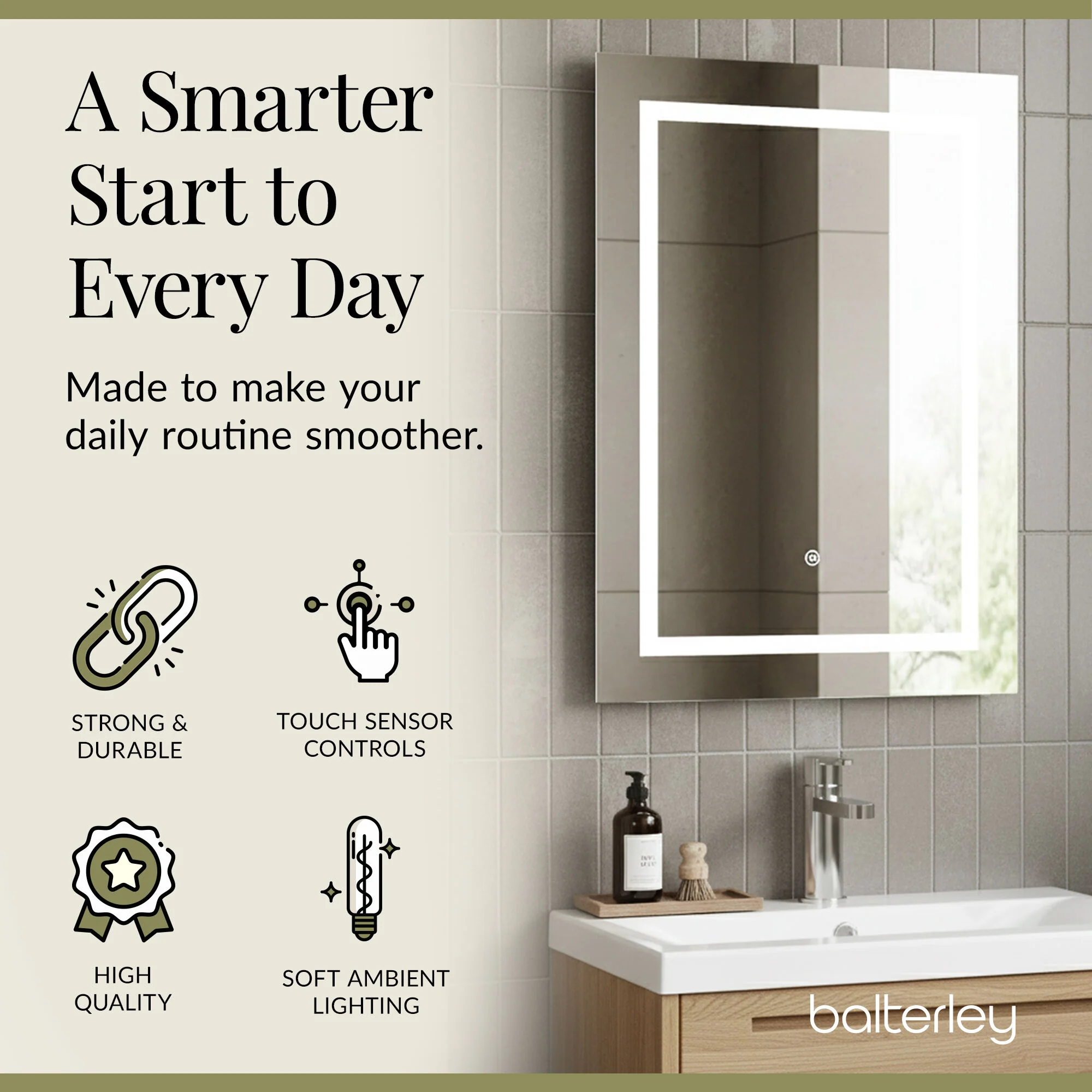 Rectangular LED Framed Illuminated Touch Sensor Mirror with Demister, 700mm x 500mm - Image 6