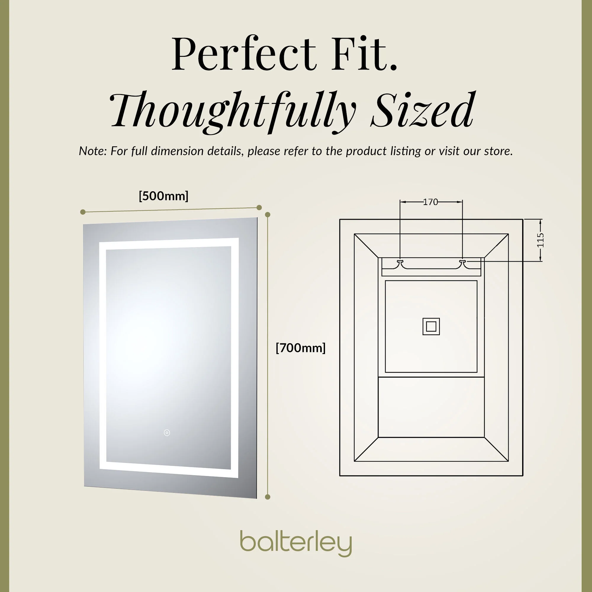 Rectangular LED Framed Illuminated Touch Sensor Mirror with Demister, 700mm x 500mm - Image 7