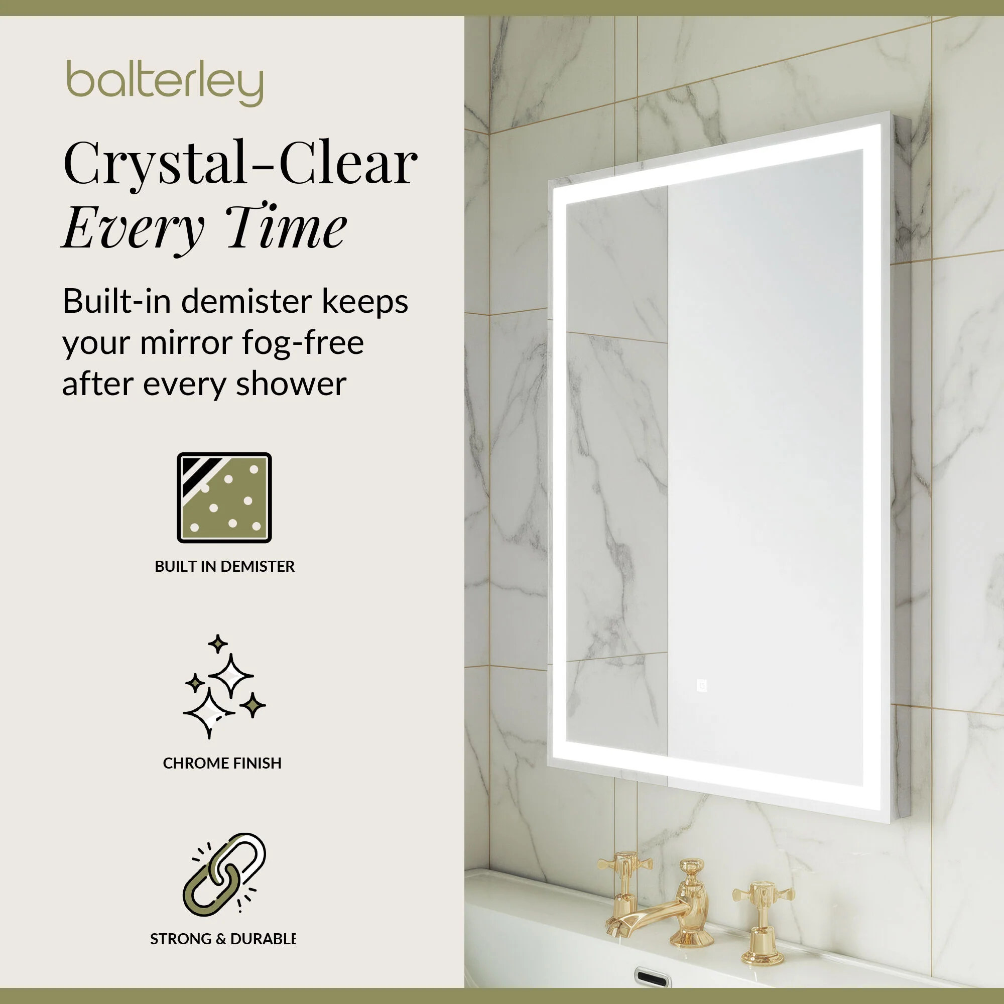 Rectangular LED Illuminated Framed Touch Sensor Mirror with Demister, 700mm x 500mm - Image 6