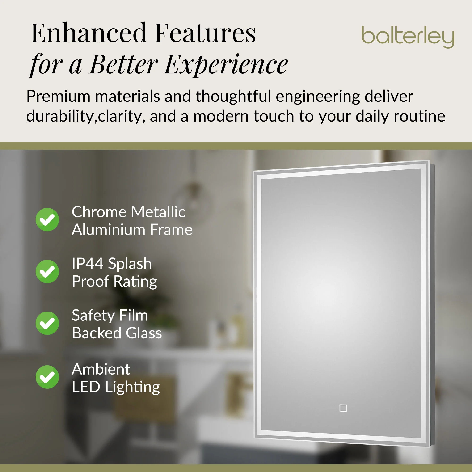Rectangular LED Illuminated Framed Touch Sensor Mirror with Demister, 700mm x 500mm - Image 7