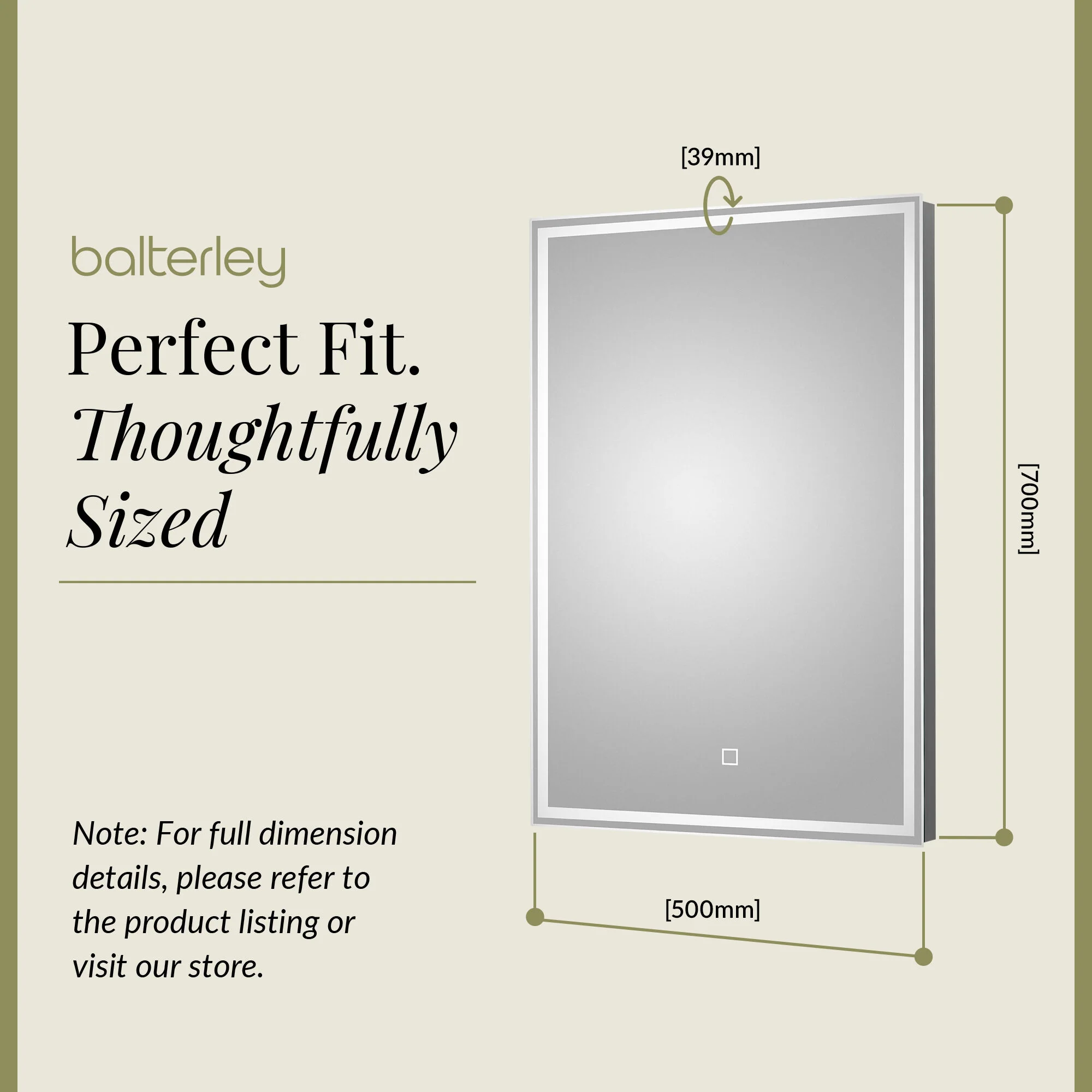 Rectangular LED Illuminated Framed Touch Sensor Mirror with Demister, 700mm x 500mm - Image 8