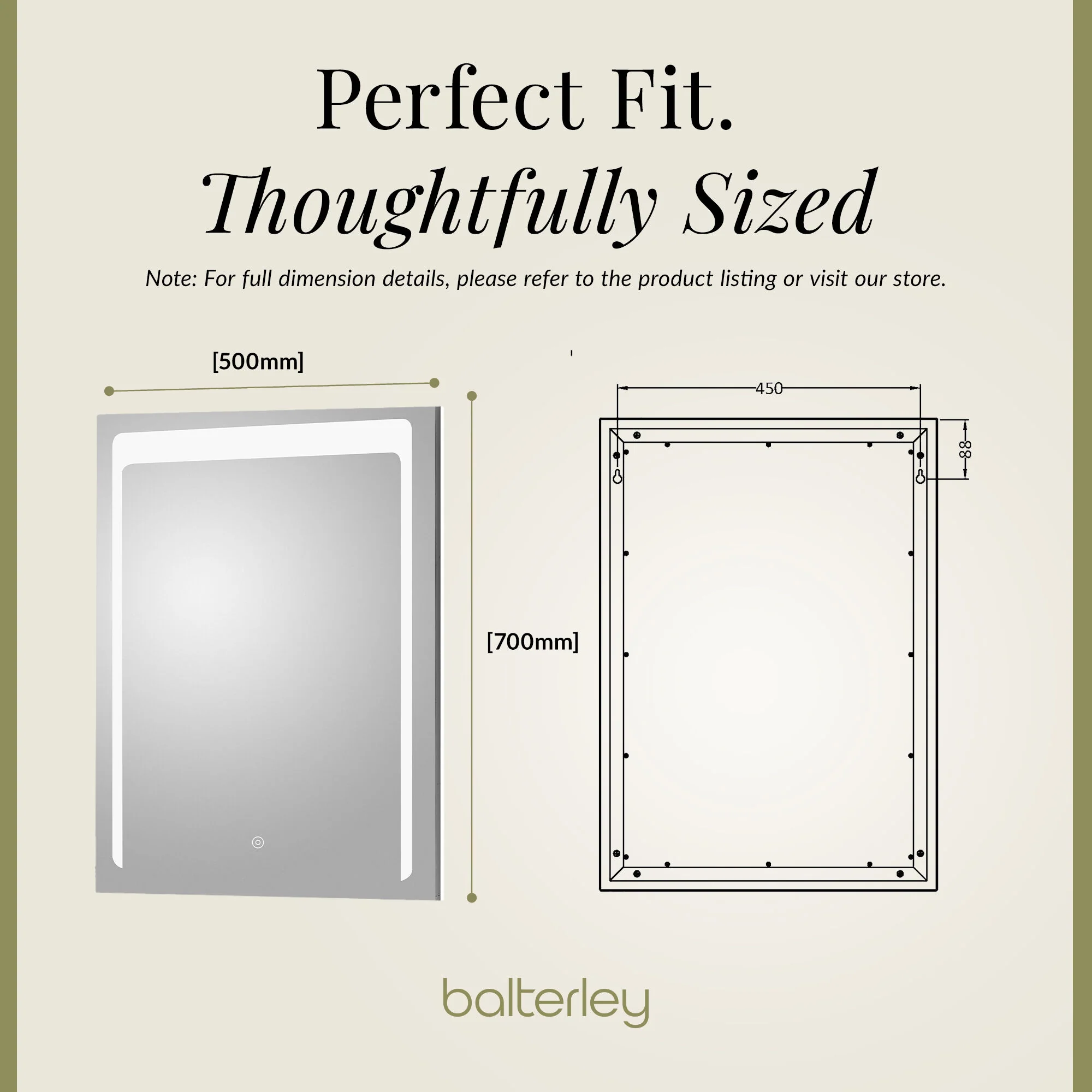 Rectangular LED Illuminated Touch Sensor Mirror with Demister, 700mm x 500mm - Image 4