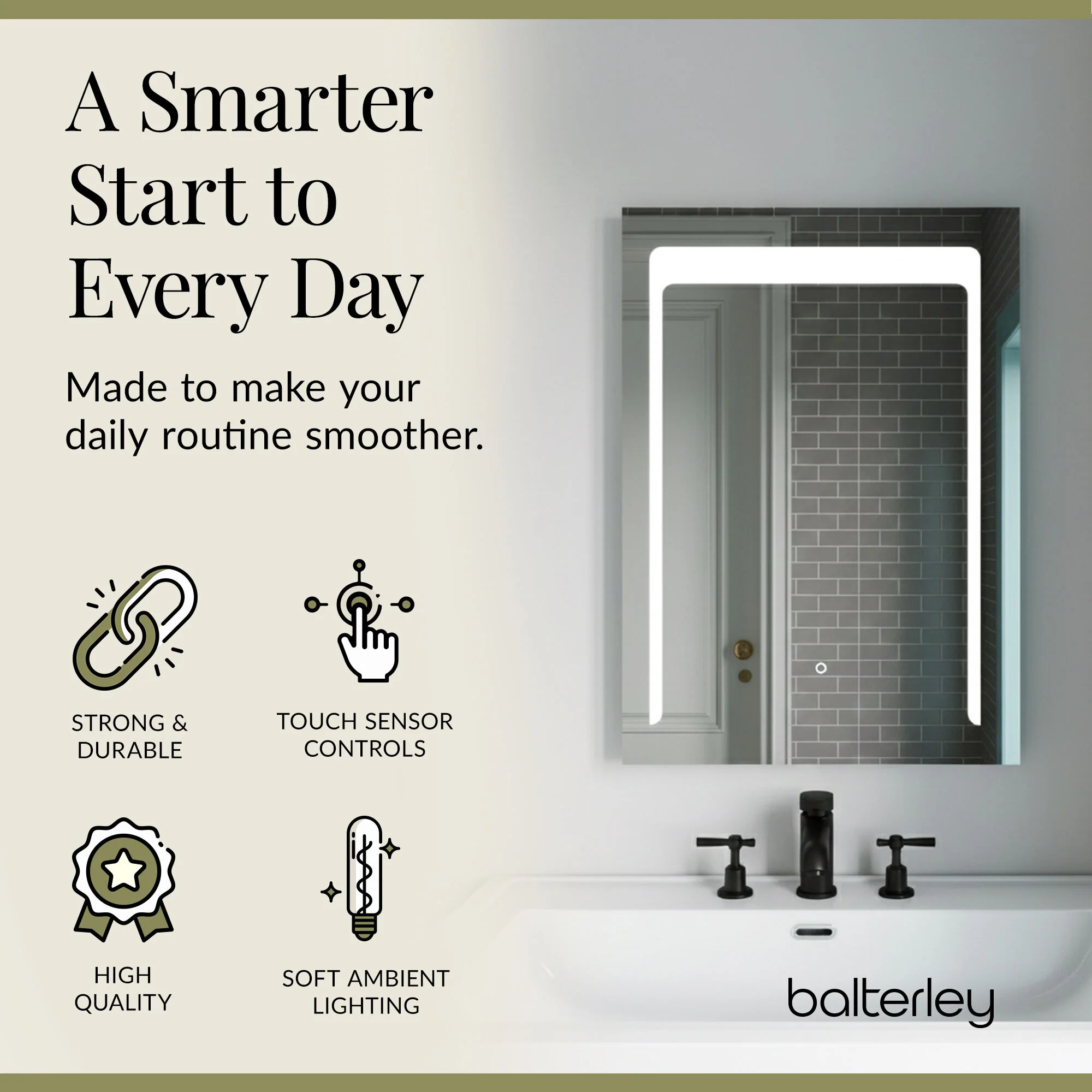 Rectangular LED Illuminated Touch Sensor Mirror with Demister, 700mm x 500mm - Image 5