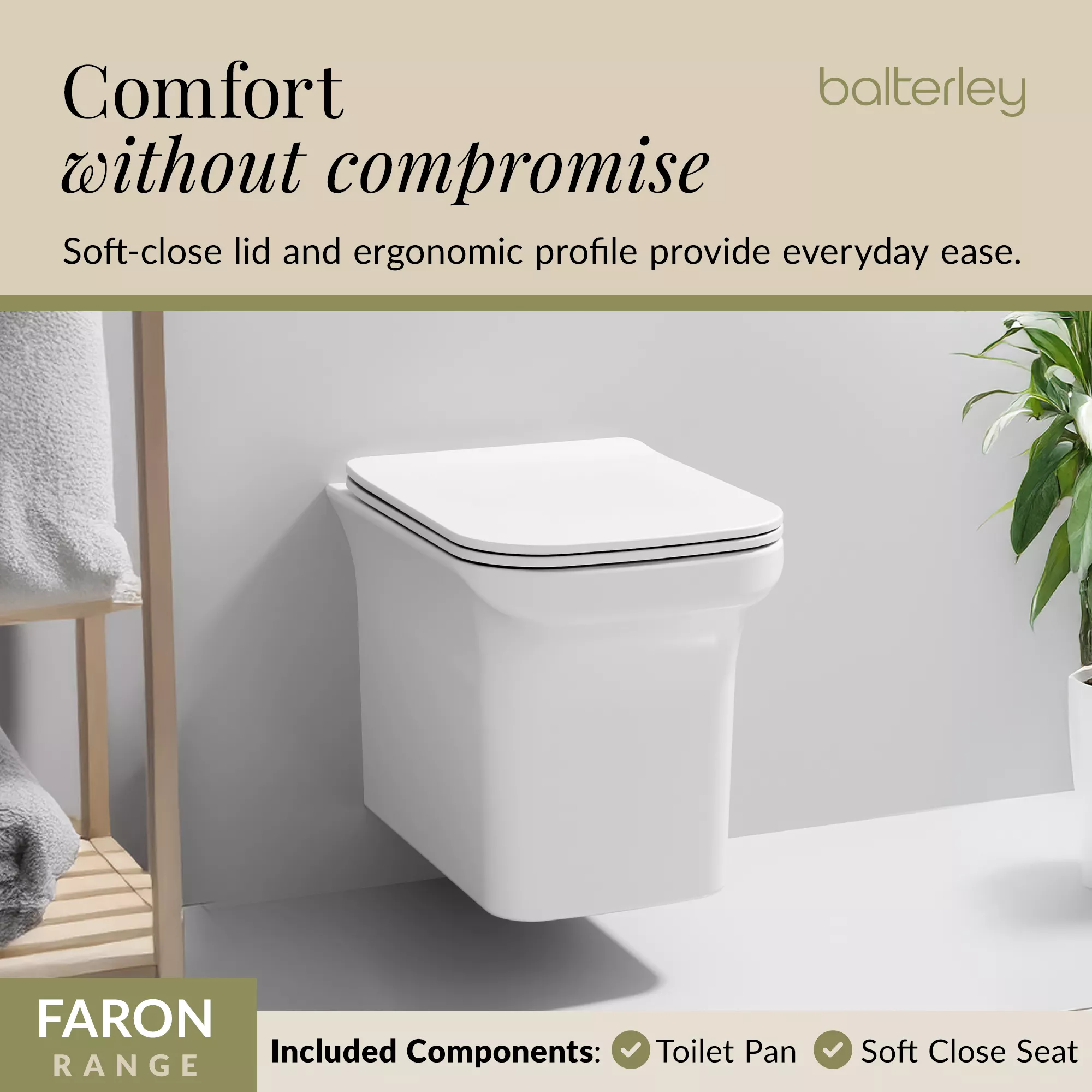 Hilderstone Modern Wall Hung Toilet Pan with Soft Close Seat - Image 10