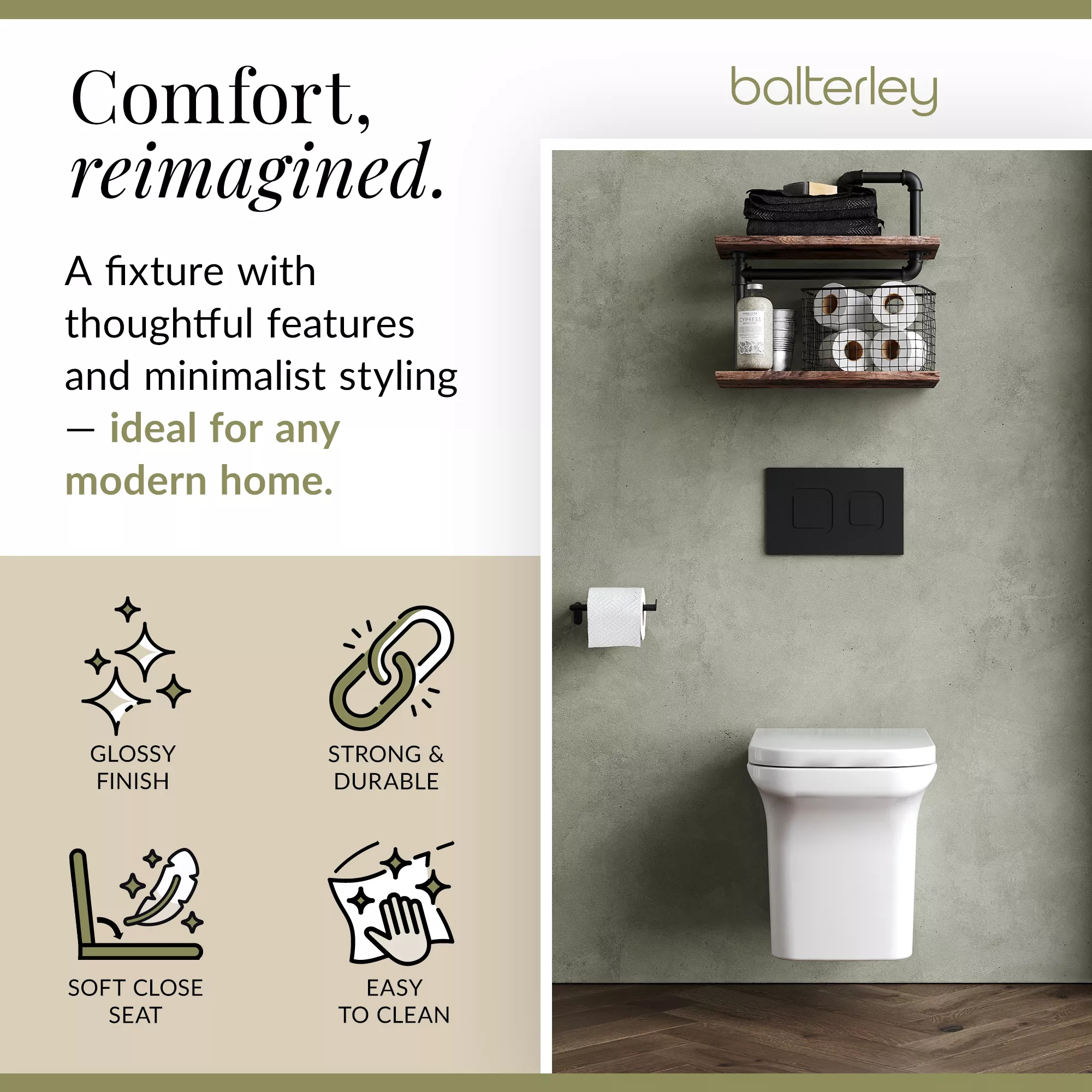 Hilderstone Modern Wall Hung Toilet Pan with Soft Close Seat - Image 5