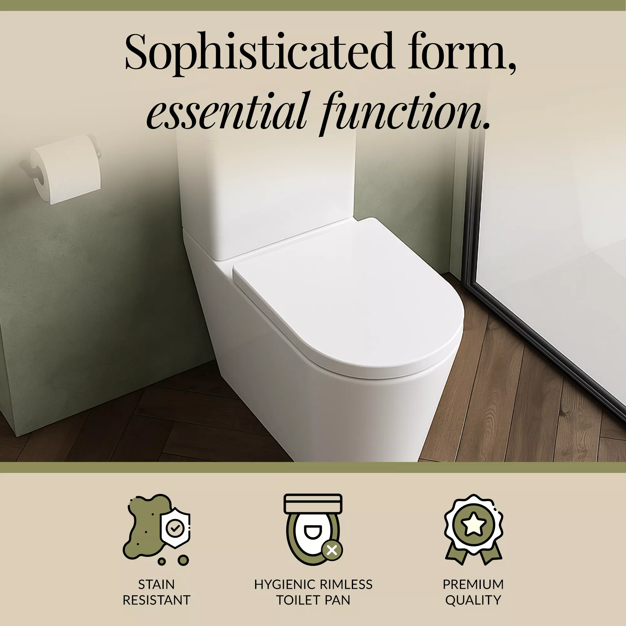 Hilderstone Modern Close-Coupled Rimless Toilet with Soft Close Seat - Image 3