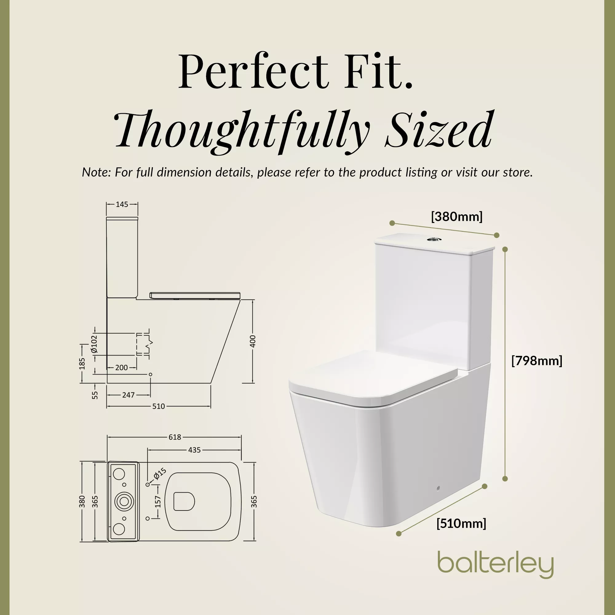 Hilderstone Modern Close-Coupled Rimless Toilet with Soft Close Seat - Image 5