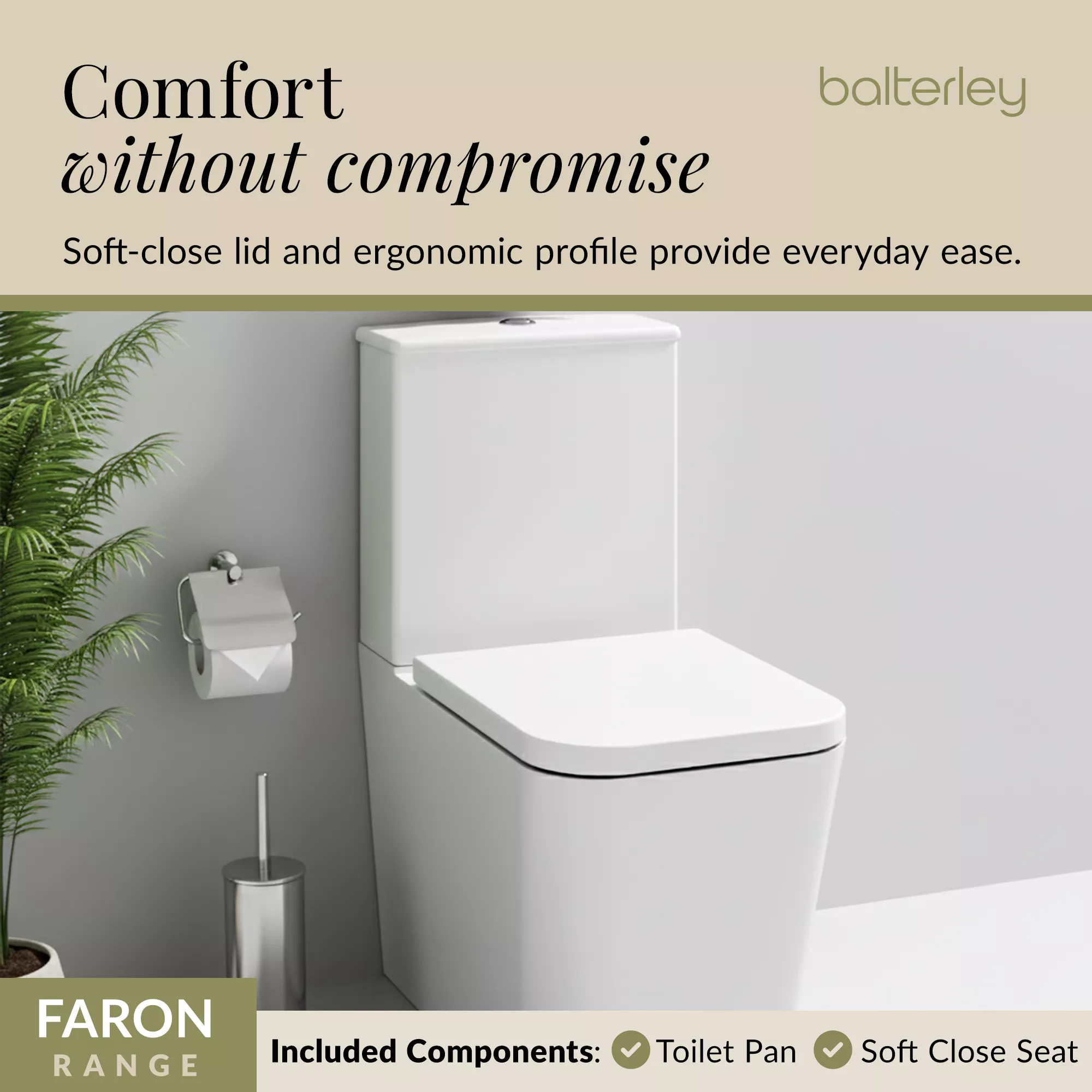 Hilderstone Modern Close-Coupled Rimless Toilet with Soft Close Seat - Image 7