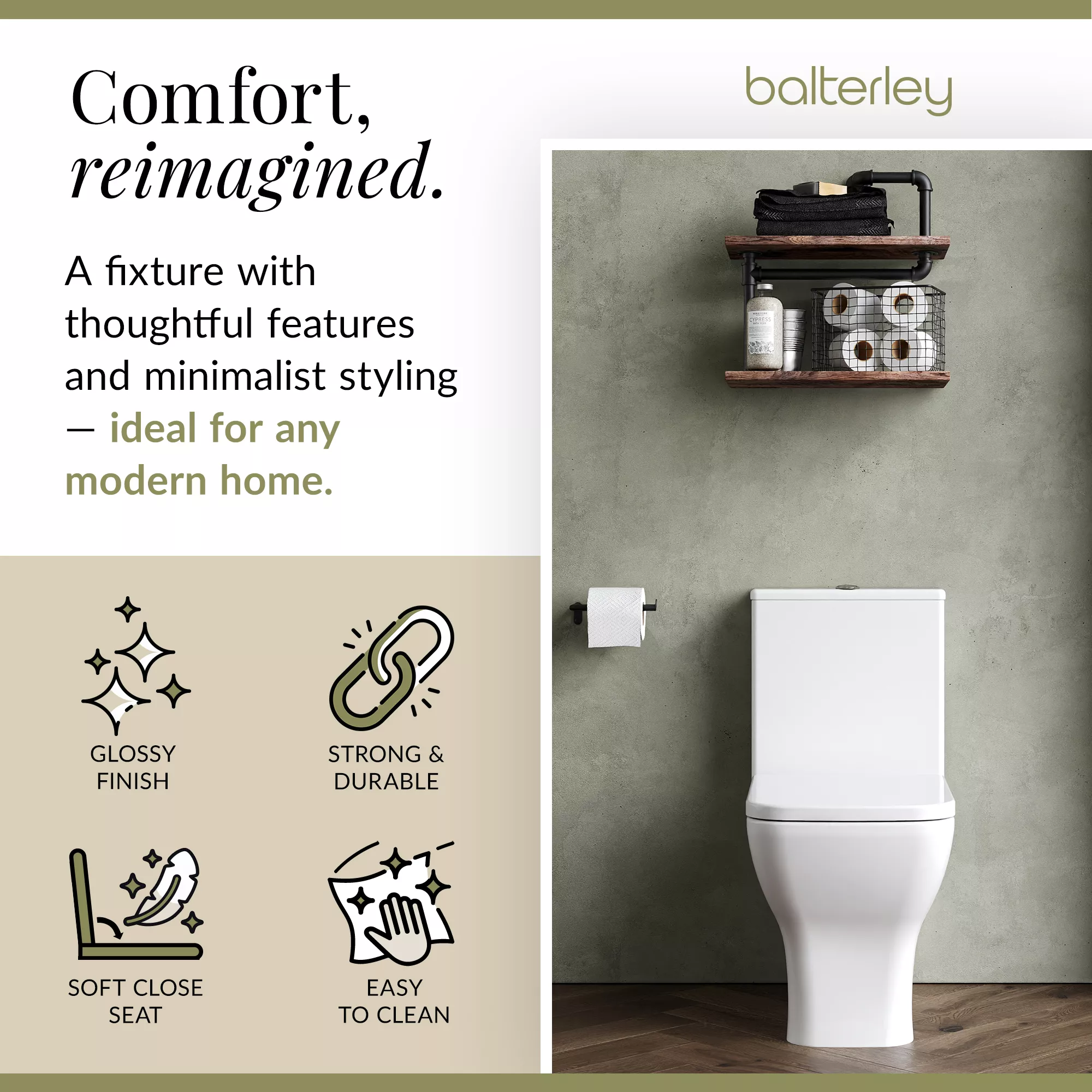 Hilderstone Modern Rimless Flush to Wall Close Coupled Toilet and Soft Close Seat - Image 2