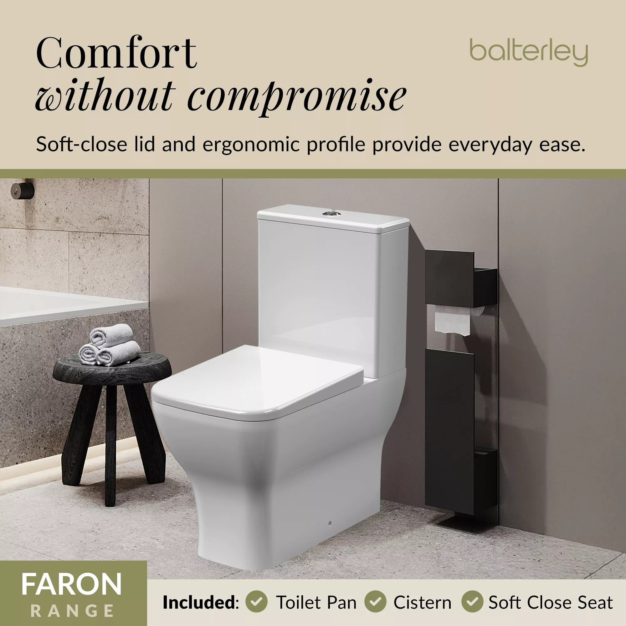 Hilderstone Modern Rimless Flush to Wall Close Coupled Toilet and Soft Close Seat - Image 4