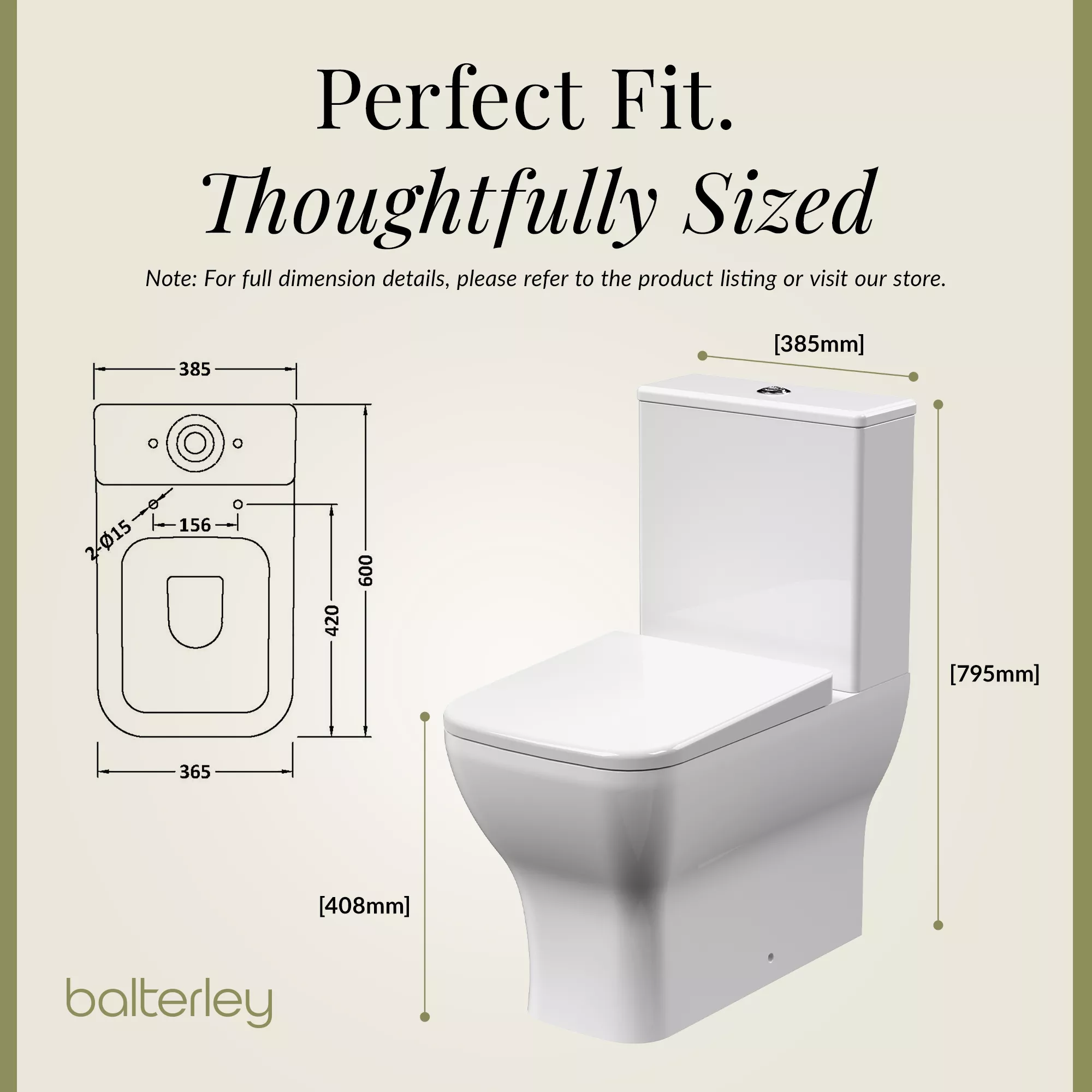 Hilderstone Modern Rimless Flush to Wall Close Coupled Toilet and Soft Close Seat - Image 5