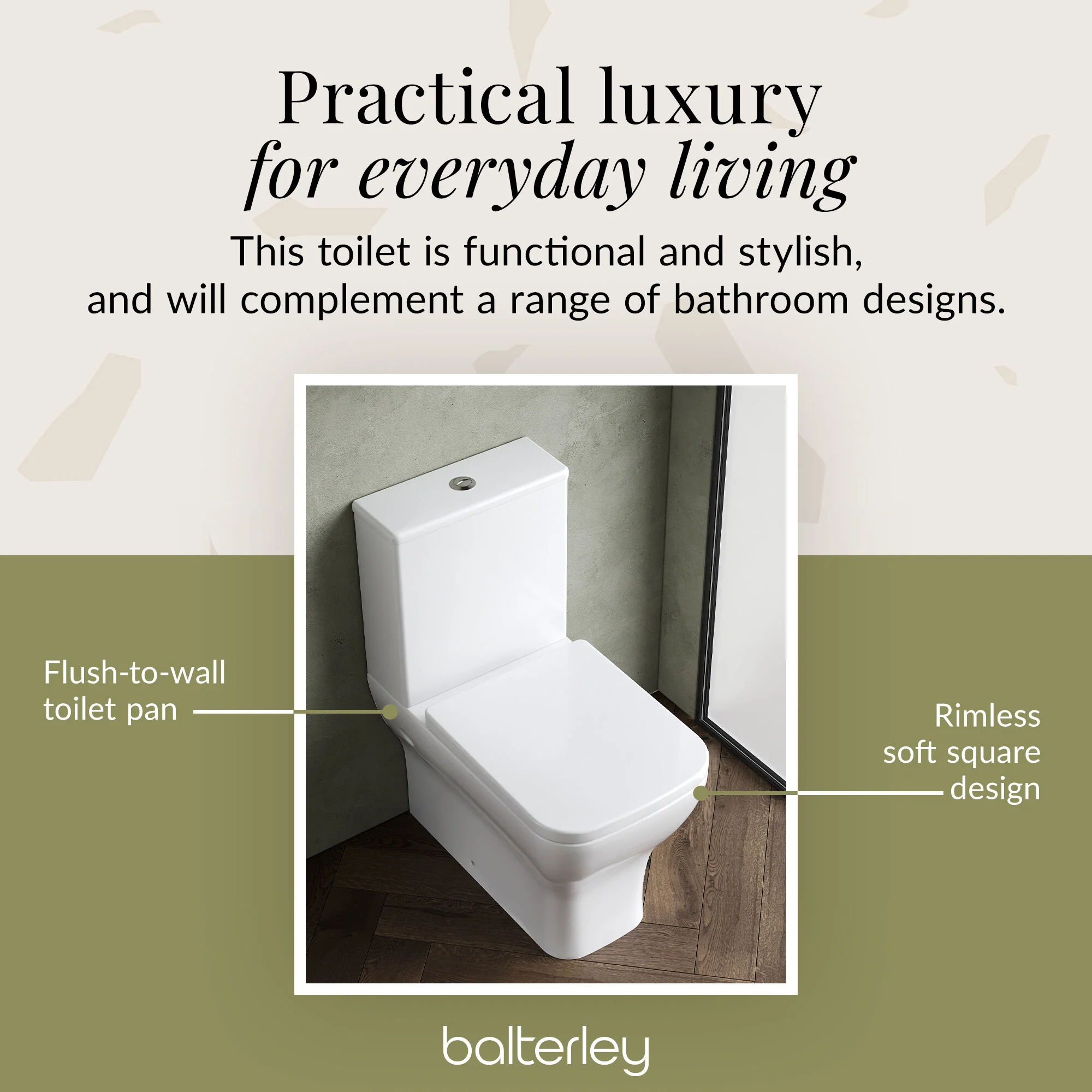Hilderstone Modern Rimless Flush to Wall Close Coupled Toilet and Soft Close Seat - Image 6