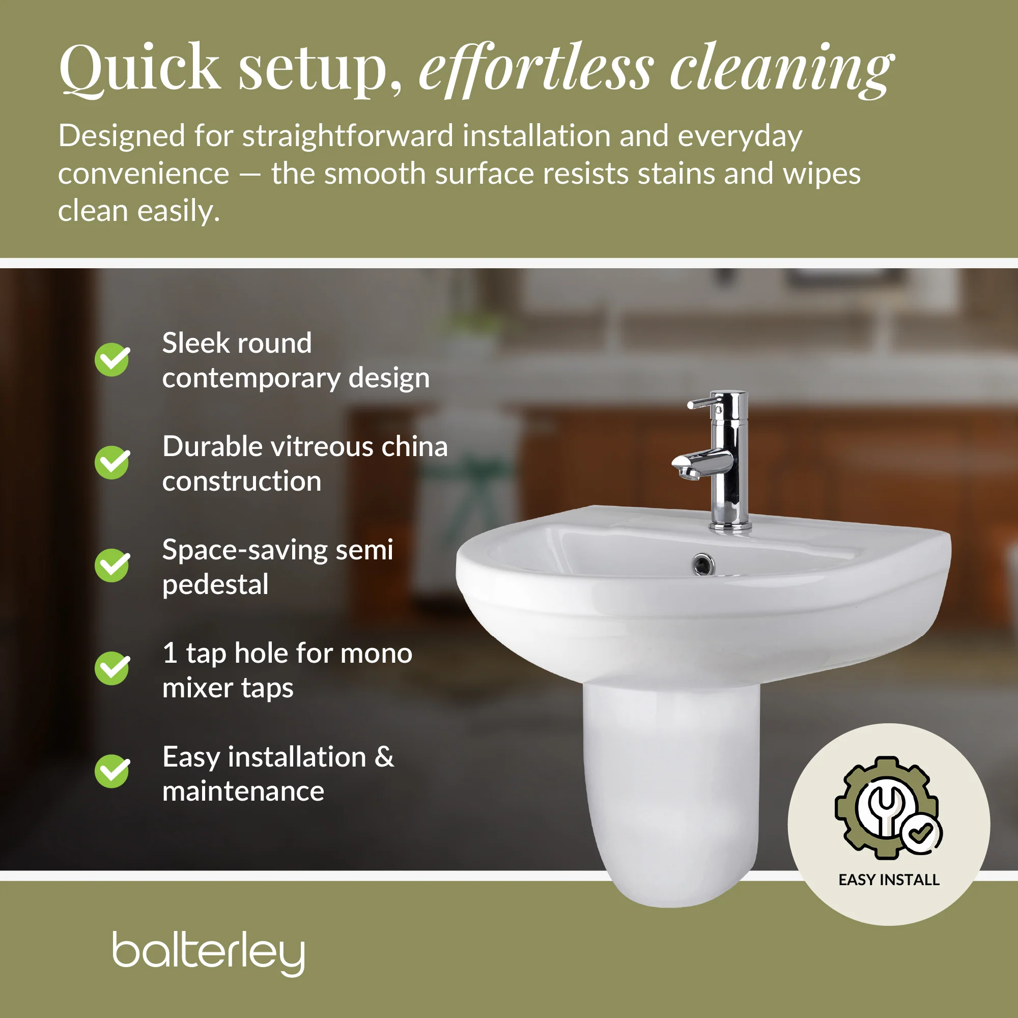 Modern White Round Bathroom Basin with Choice of Pedestal - 500mm - Image 10
