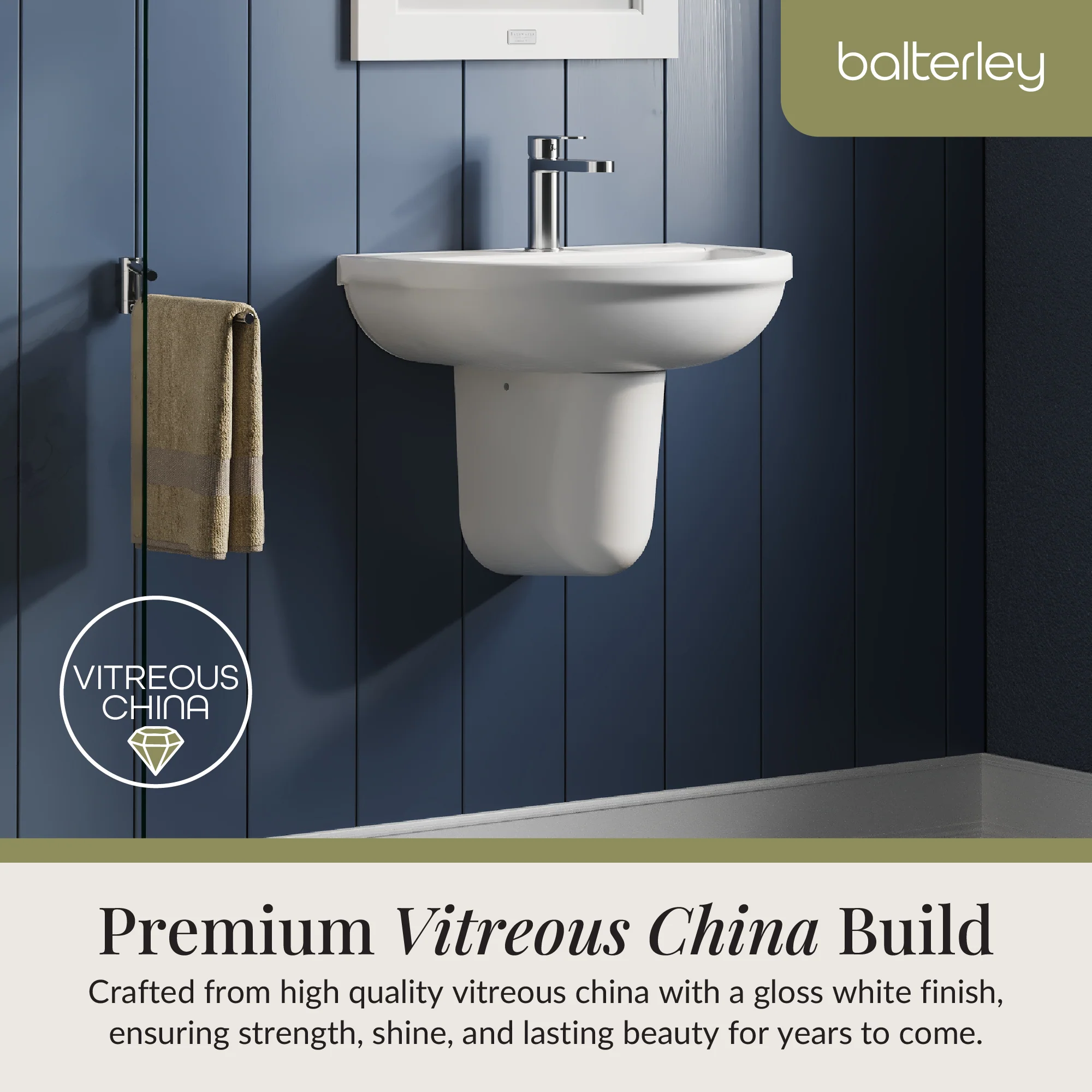 Modern White Round Bathroom Basin with Choice of Pedestal - 500mm - Image 11