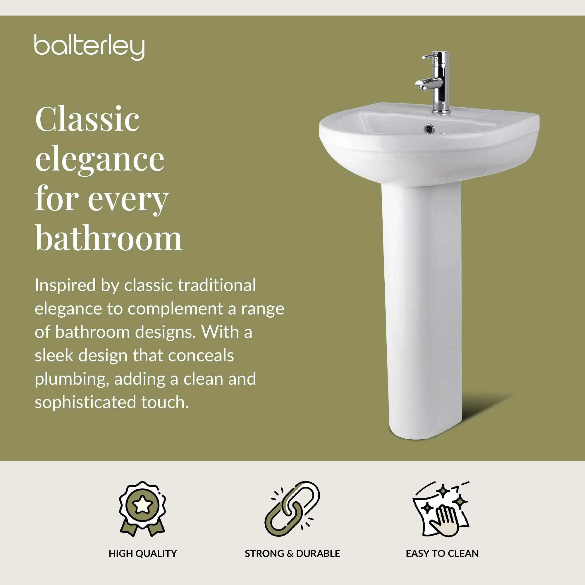 Modern White Round Bathroom Basin with Choice of Pedestal - 500mm - Image 3