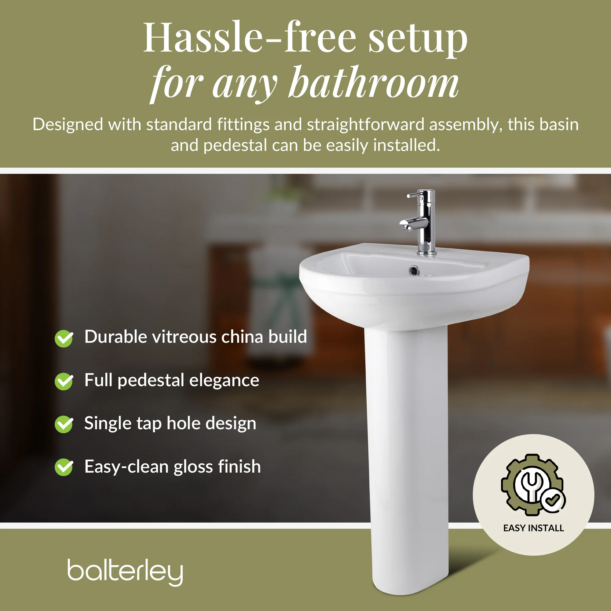 Modern White Round Bathroom Basin with Choice of Pedestal - 500mm - Image 4