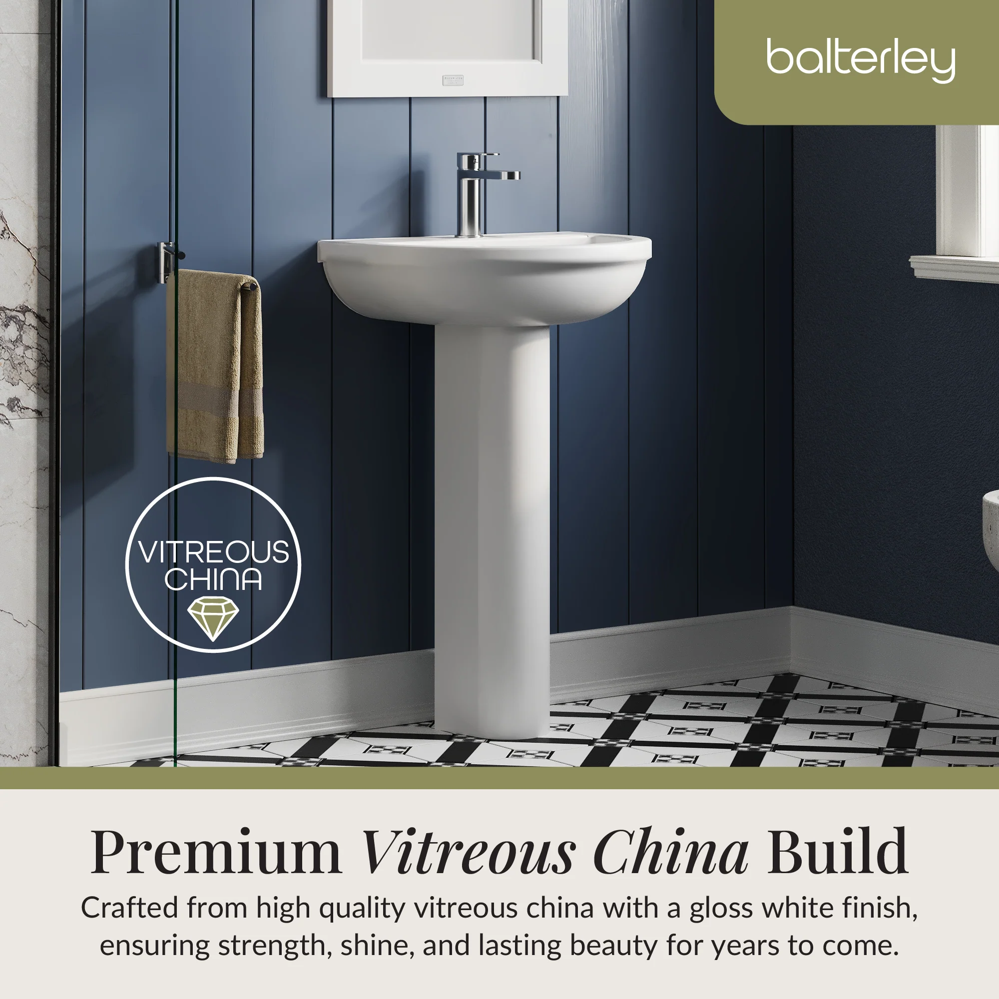 Modern White Round Bathroom Basin with Choice of Pedestal - 500mm - Image 5