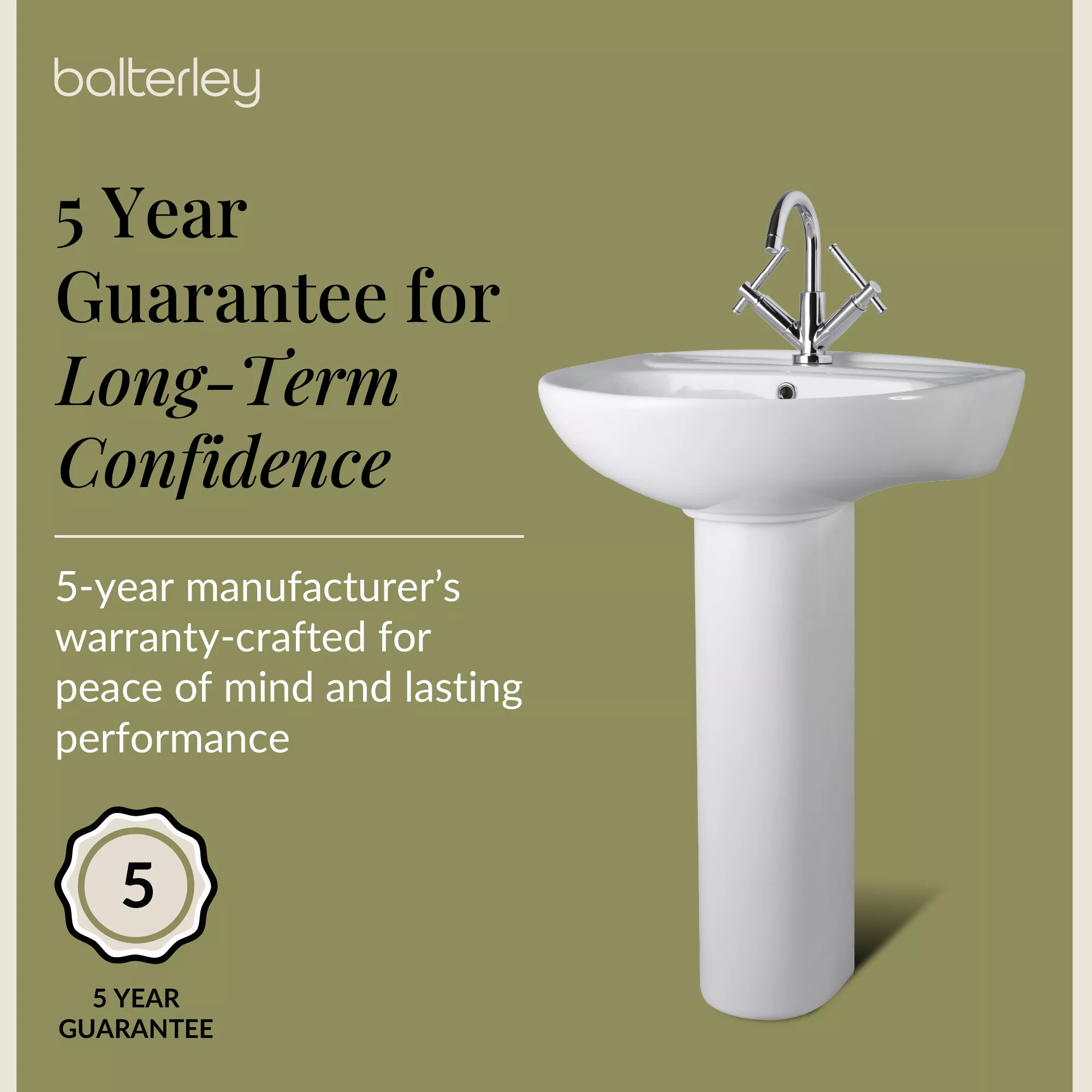 Anslow Round Ceramic Bathroom Basin and Full Pedestal - 550mm - Image 15