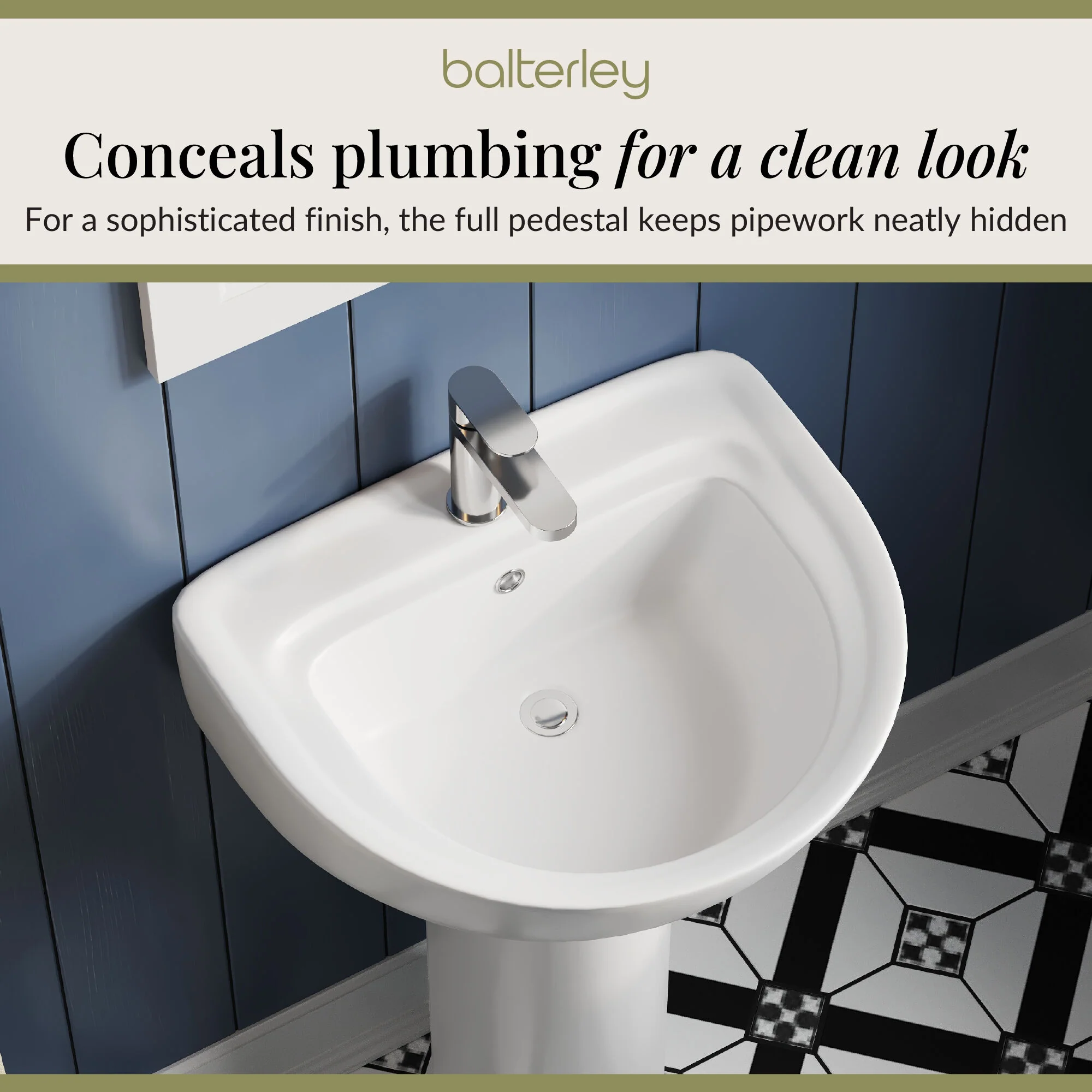 Anslow Round Ceramic Bathroom Basin and Full Pedestal - 550mm - Image 16