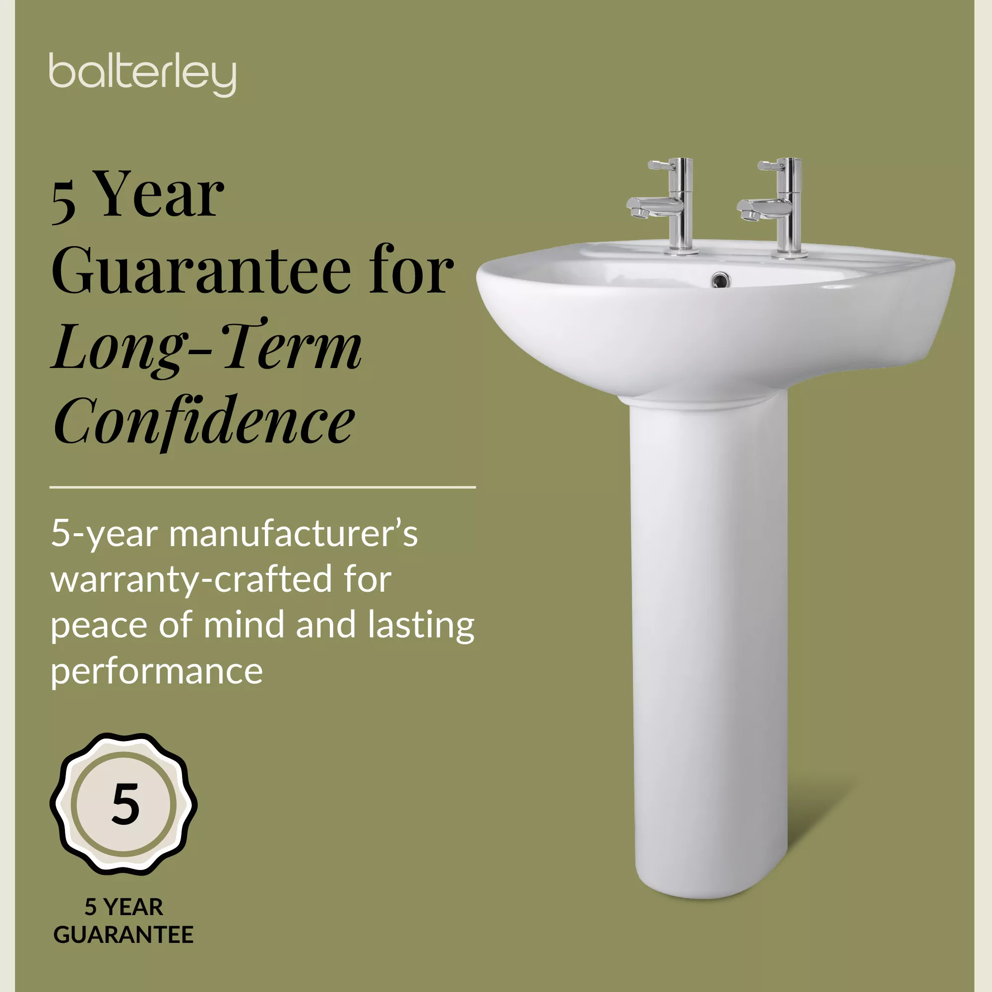 Anslow Round Ceramic Bathroom Basin and Full Pedestal - 550mm - Image 9