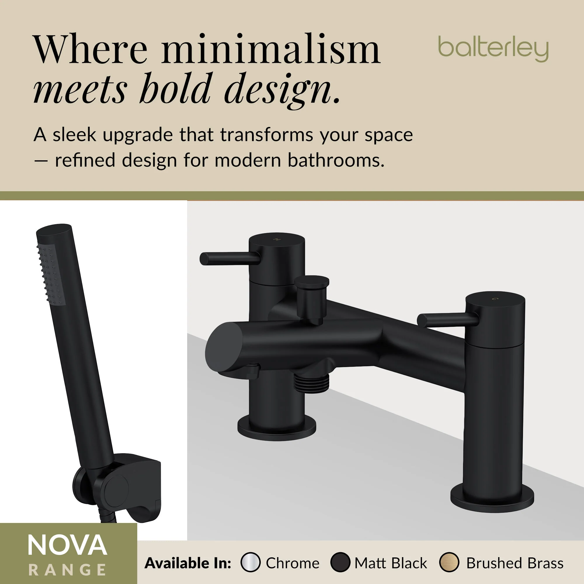 Wetley Round Minimalist Bath Shower Mixer Tap with Shower Kit - Choice of Finish - Image 16