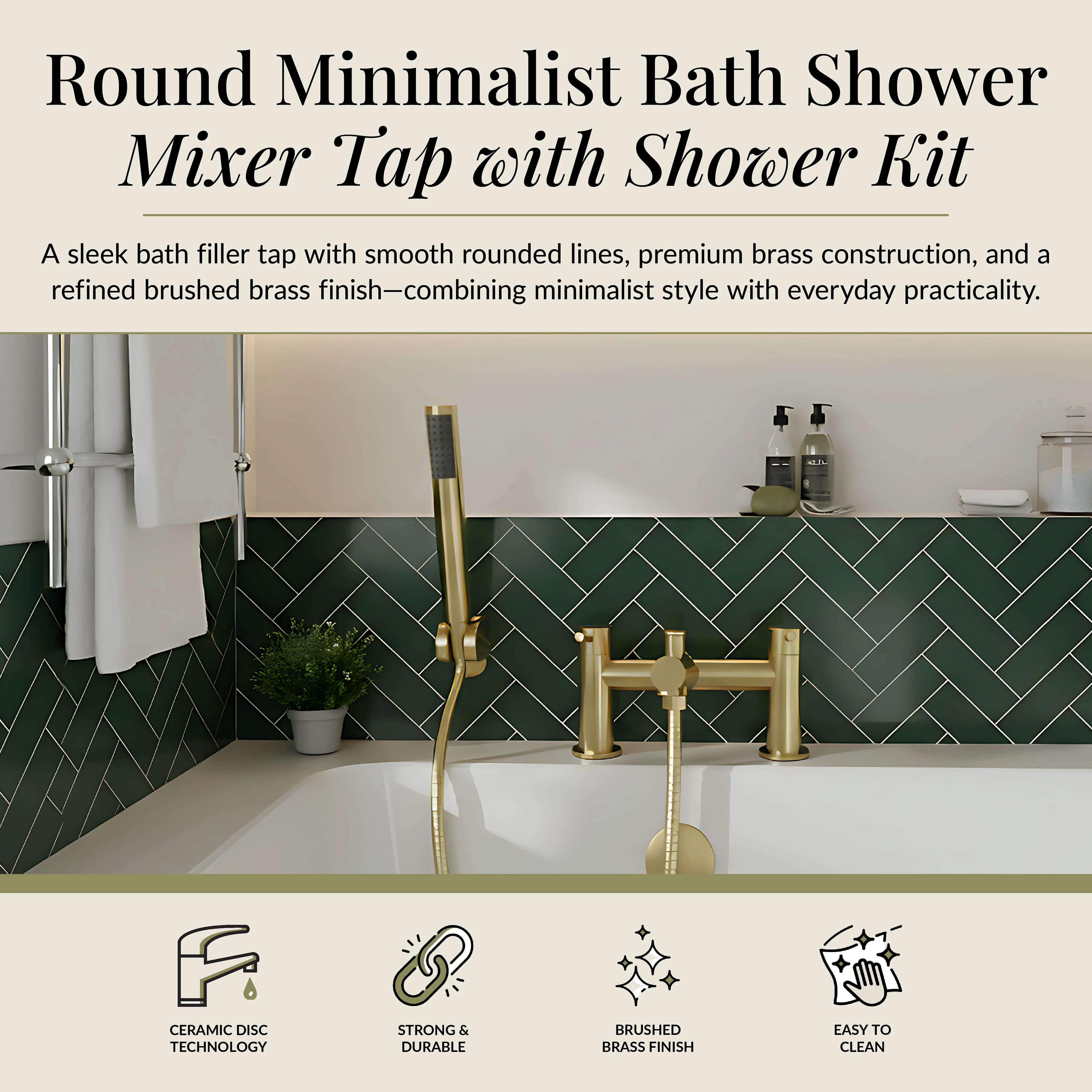 Wetley Round Minimalist Bath Shower Mixer Tap with Shower Kit - Choice of Finish - Image 27