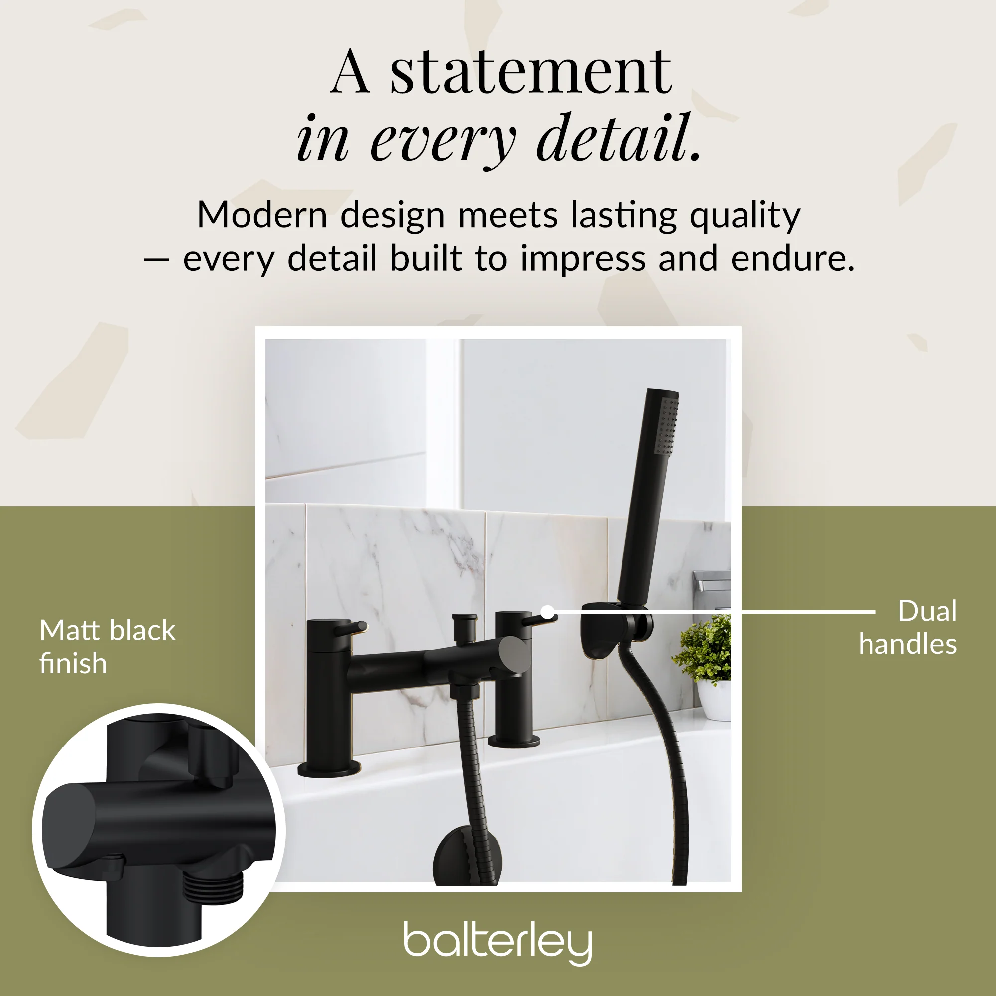 Wetley Round Minimalist Bath Shower Mixer Tap with Shower Kit - Choice of Finish - Image 9