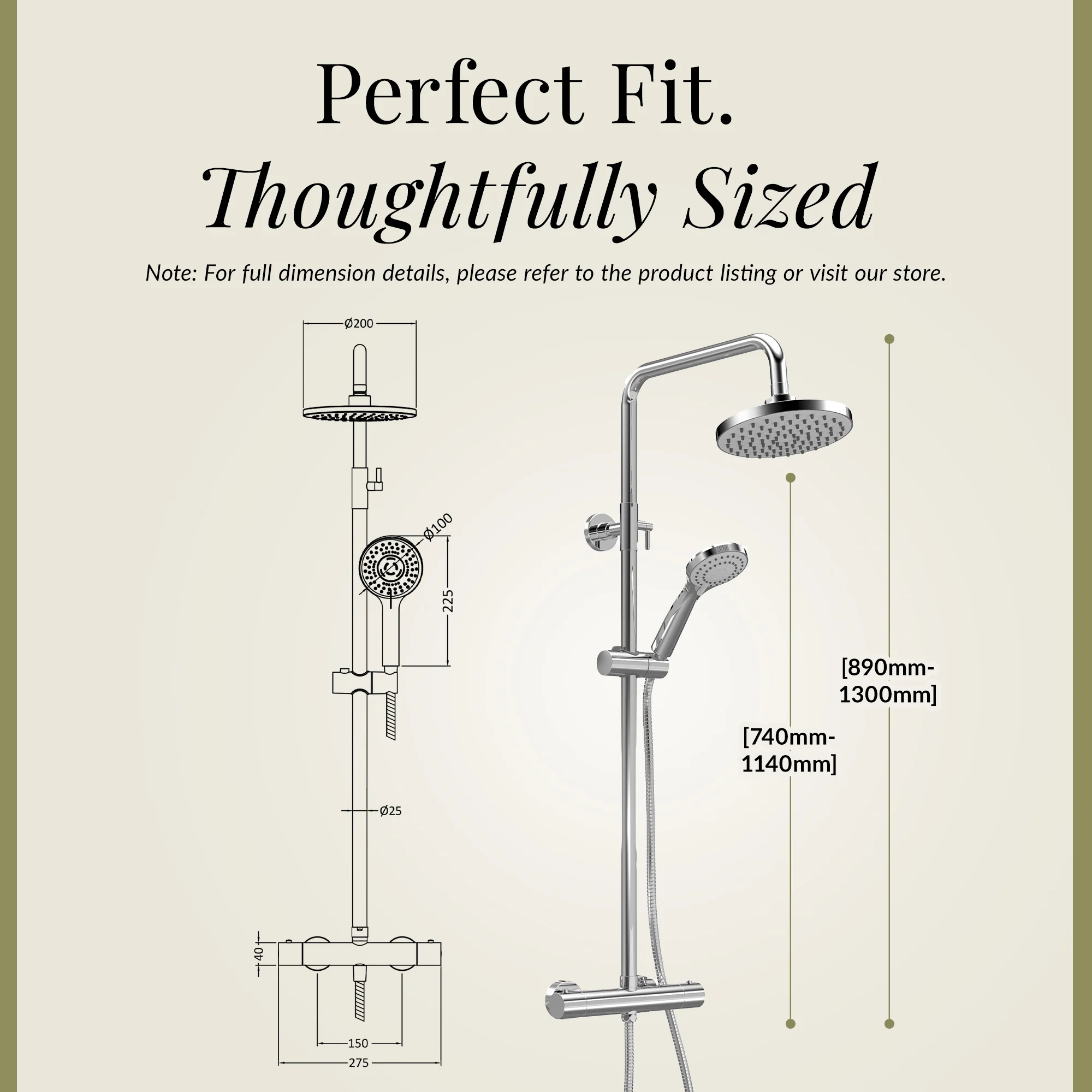 Round Thermostatic Shower Kit with Fixed Head & Adjustable Handset - Multiple Colours Available - Image 21