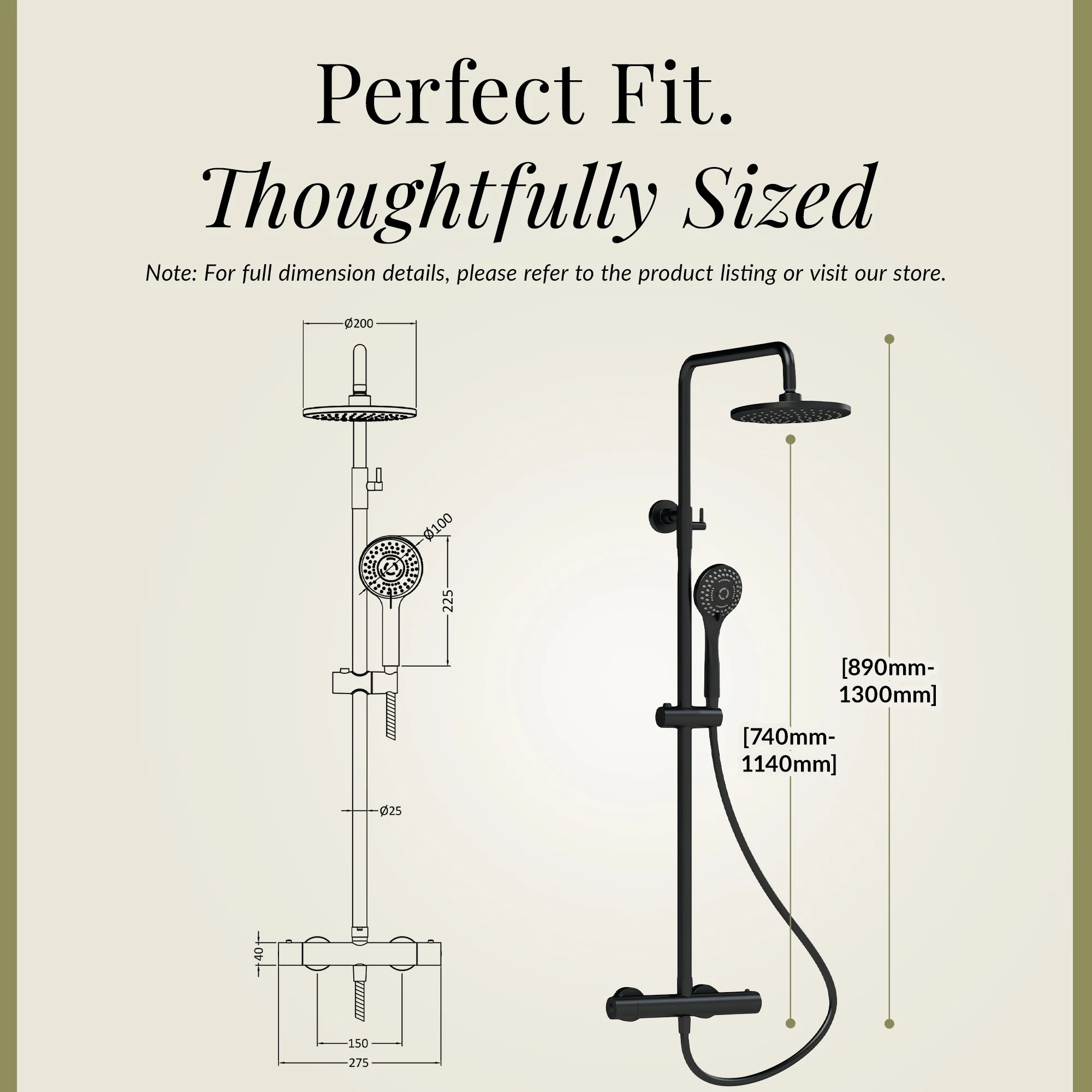 Round Thermostatic Shower Kit with Fixed Head & Adjustable Handset - Multiple Colours Available - Image 25