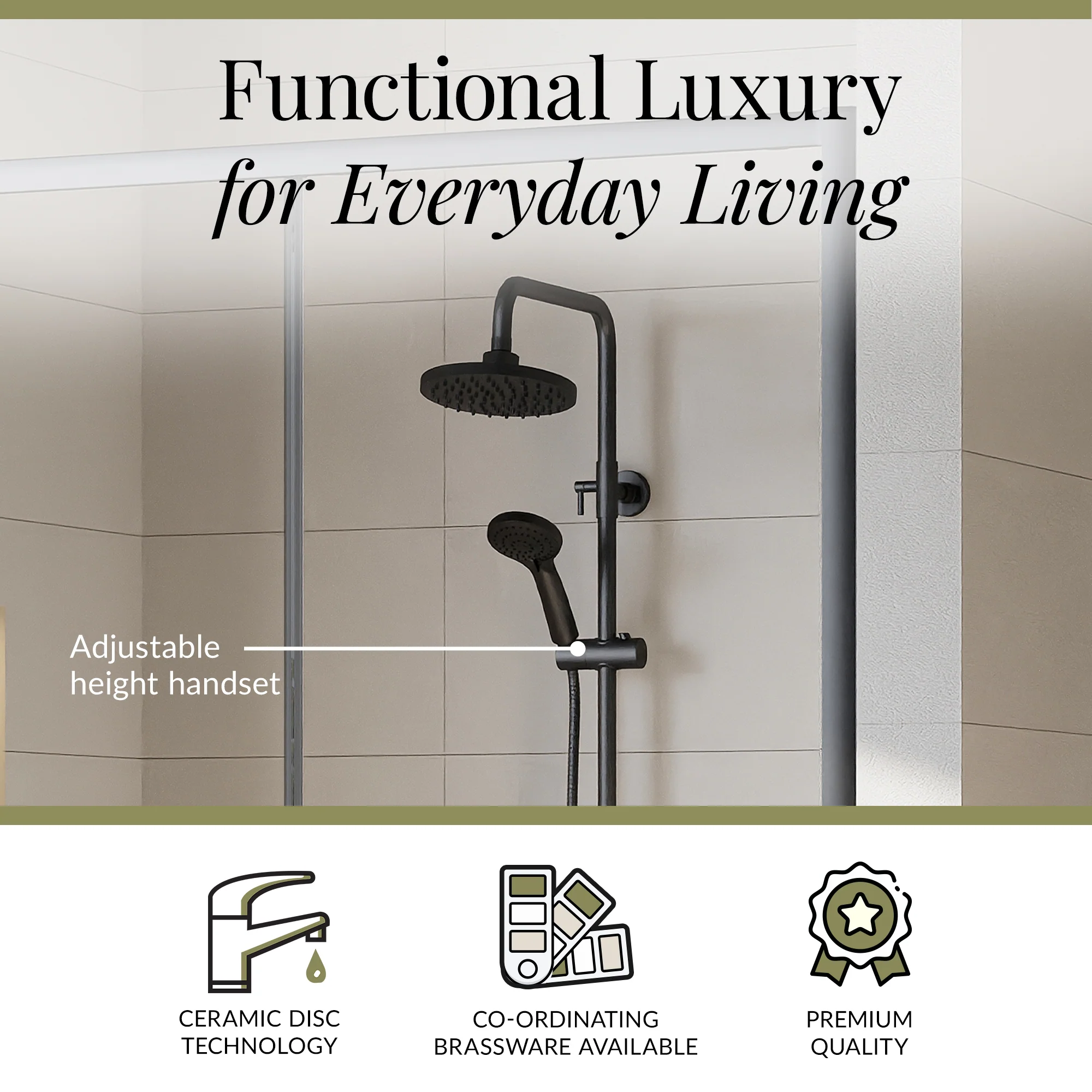 Round Thermostatic Shower Kit with Fixed Head & Adjustable Handset - Multiple Colours Available - Image 29