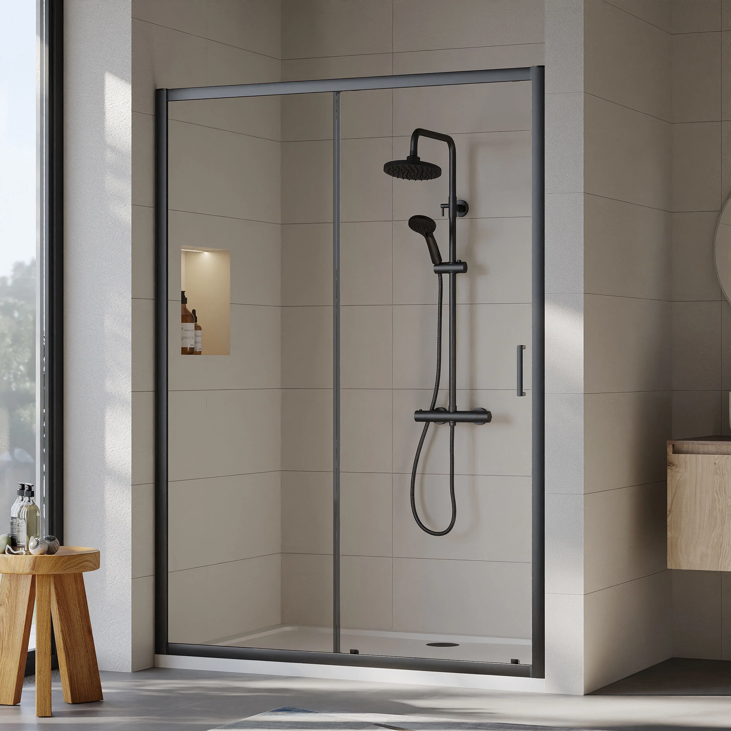 Round Thermostatic Shower Kit with Fixed Head & Adjustable Handset - Multiple Colours Available - Image 3