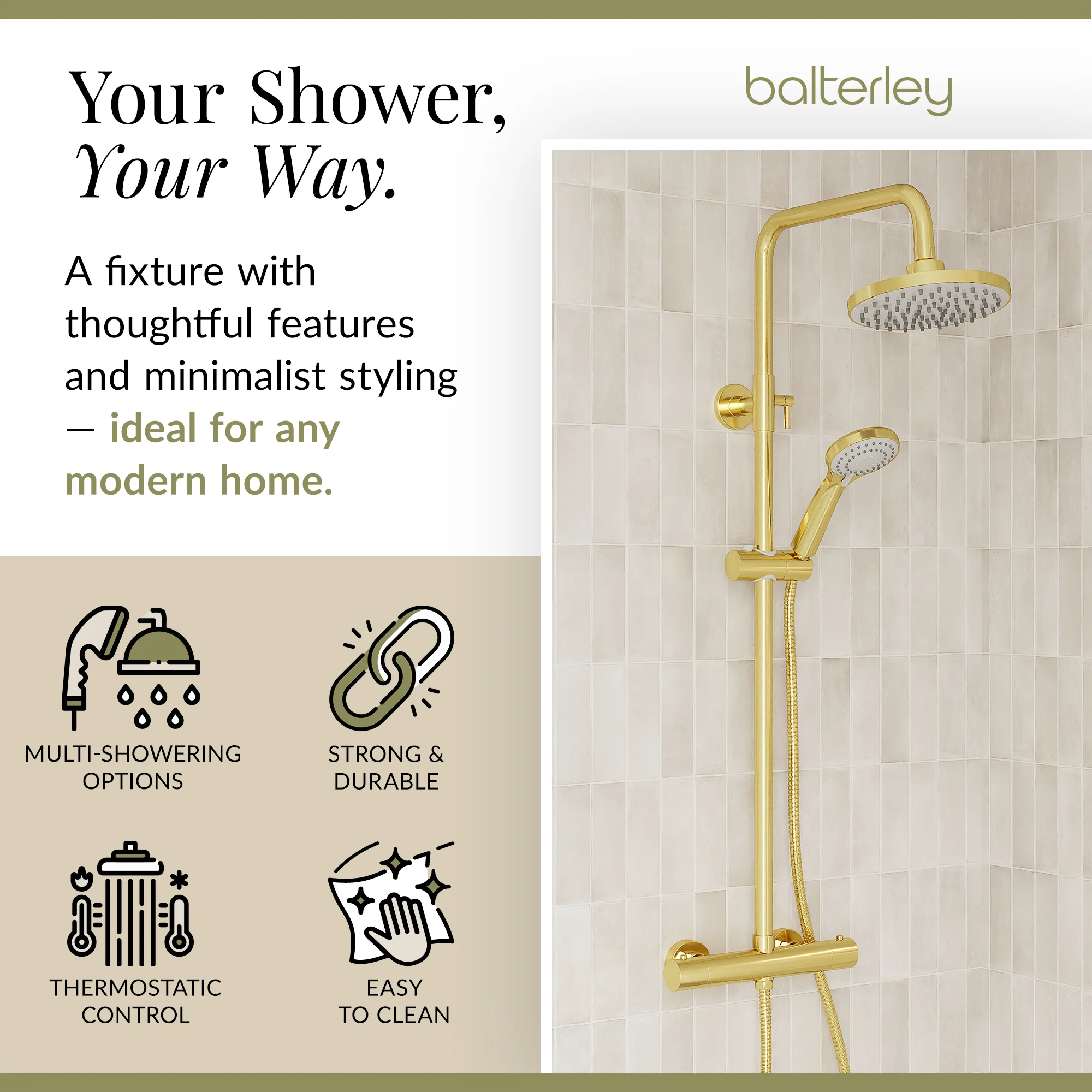 Round Thermostatic Shower Kit with Fixed Head & Adjustable Handset - Multiple Colours Available - Image 33