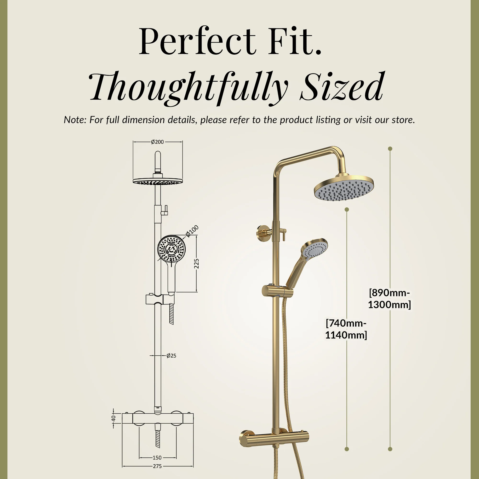 Round Thermostatic Shower Kit with Fixed Head & Adjustable Handset - Multiple Colours Available - Image 35