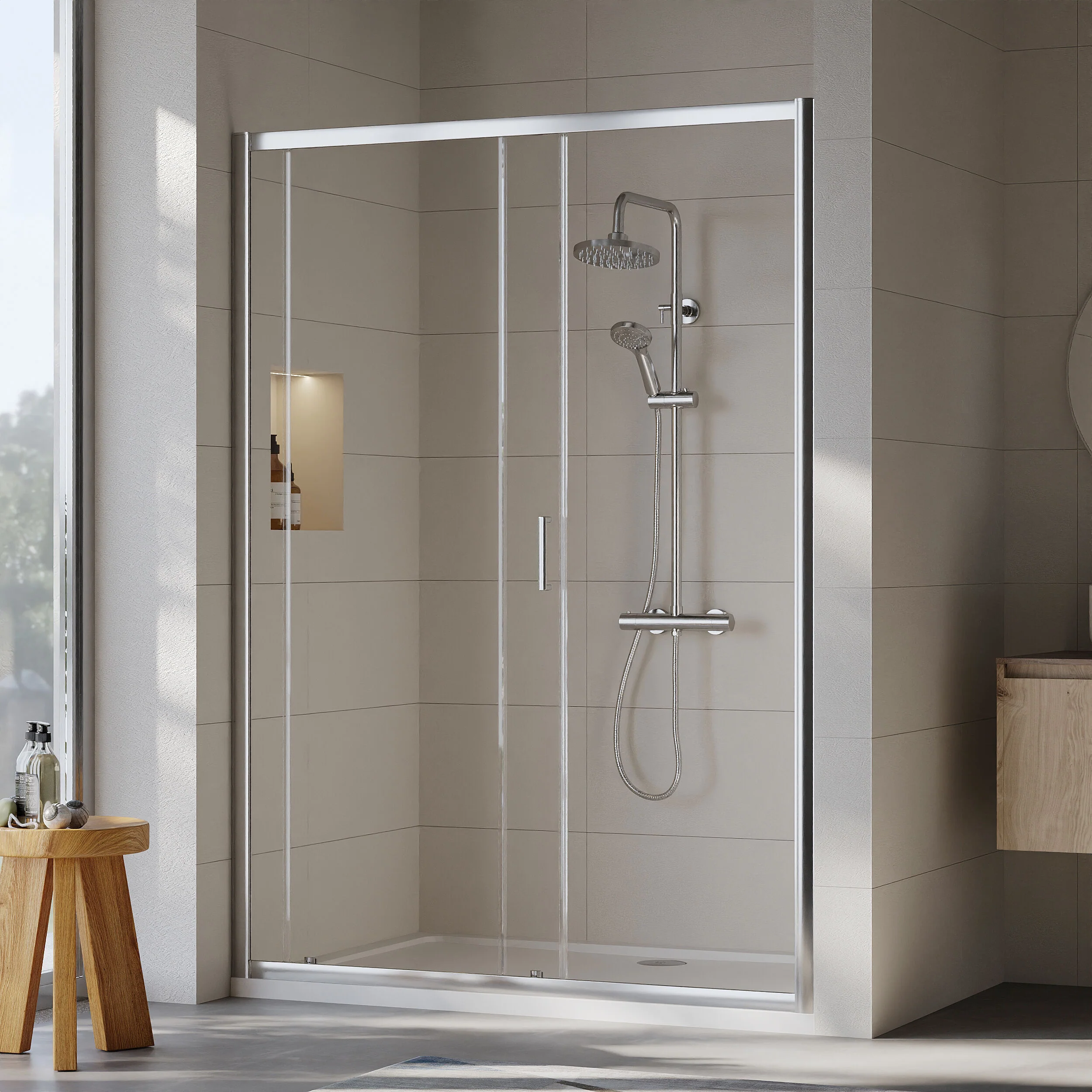 Round Thermostatic Shower Kit with Fixed Head & Adjustable Handset - Multiple Colours Available - Image 6