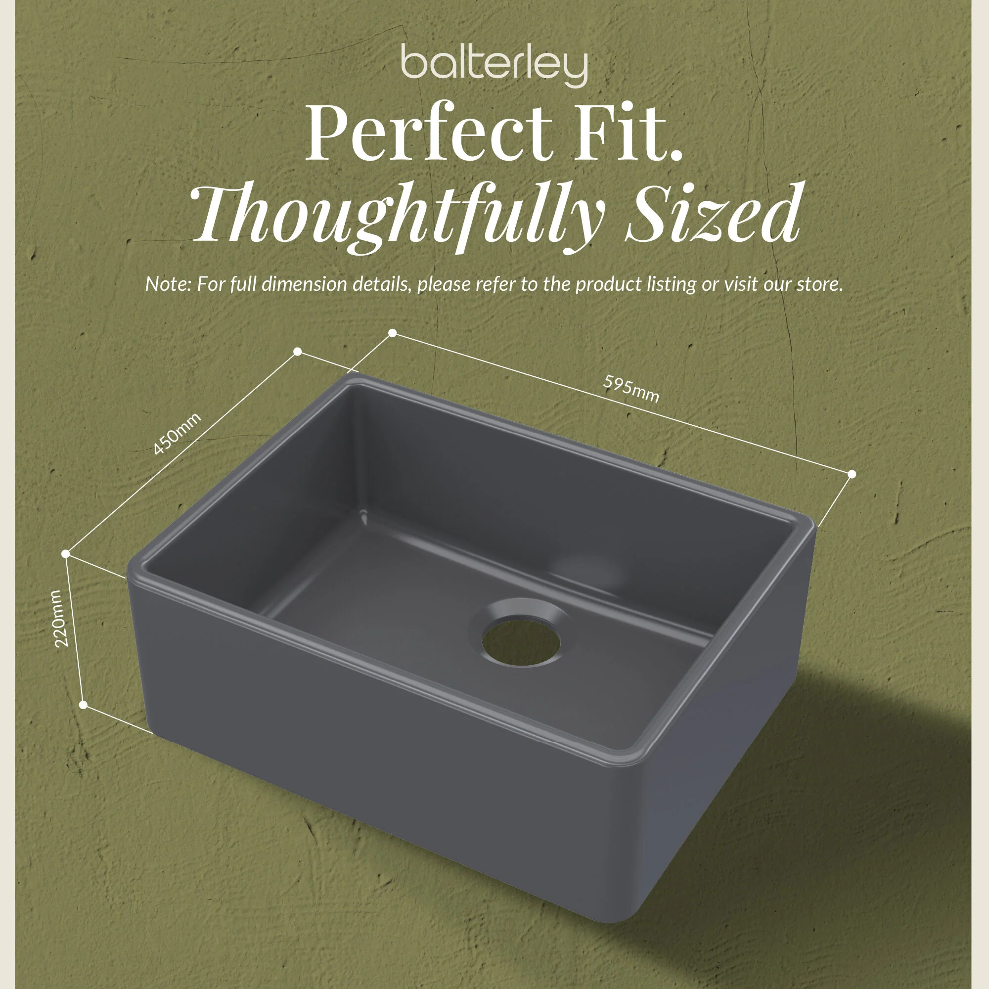 Single Bowl Fireclay Ceramic Butler Kitchen Sink - 595mm - Multiple Colours - Image 18